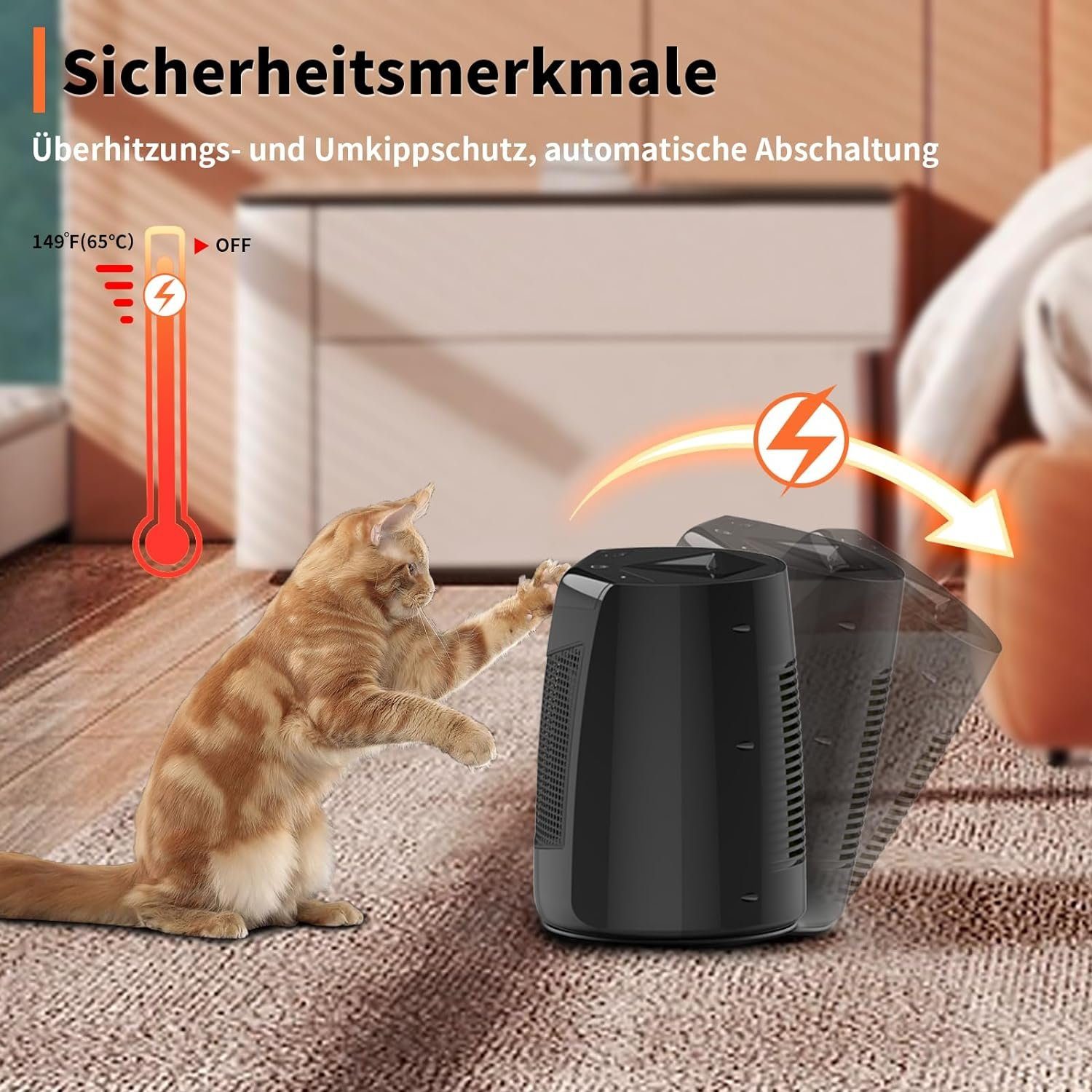 Diyarts Keramikheizlüfter, 800 W, Heizlüfter 3 Leistungsstufen, Klein 70° Oszillierend