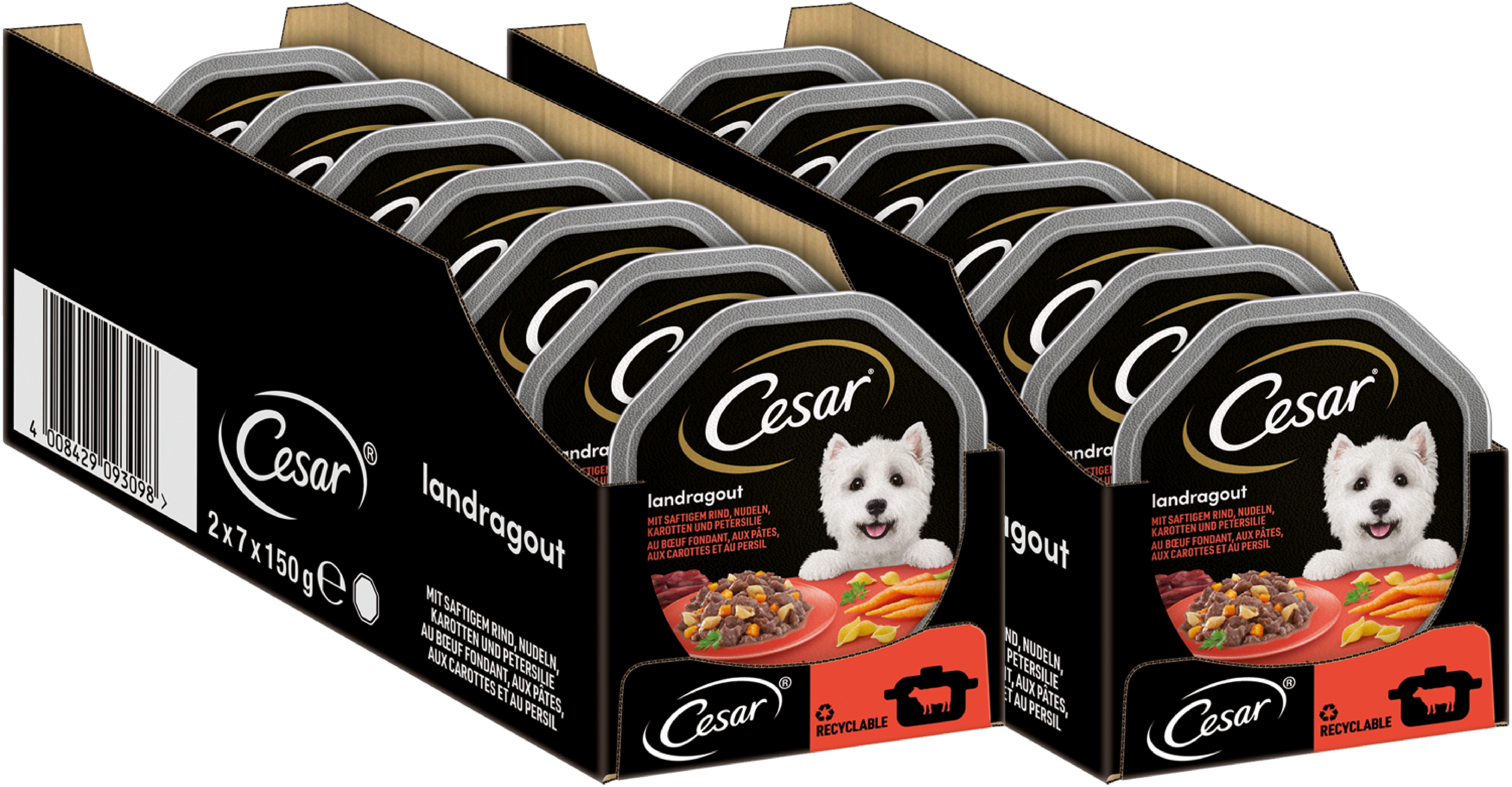 Cesar CESAR® Schale Landküche Rind, Pasta und Karotten 14 x 150g, Nassfutter für: Hunde