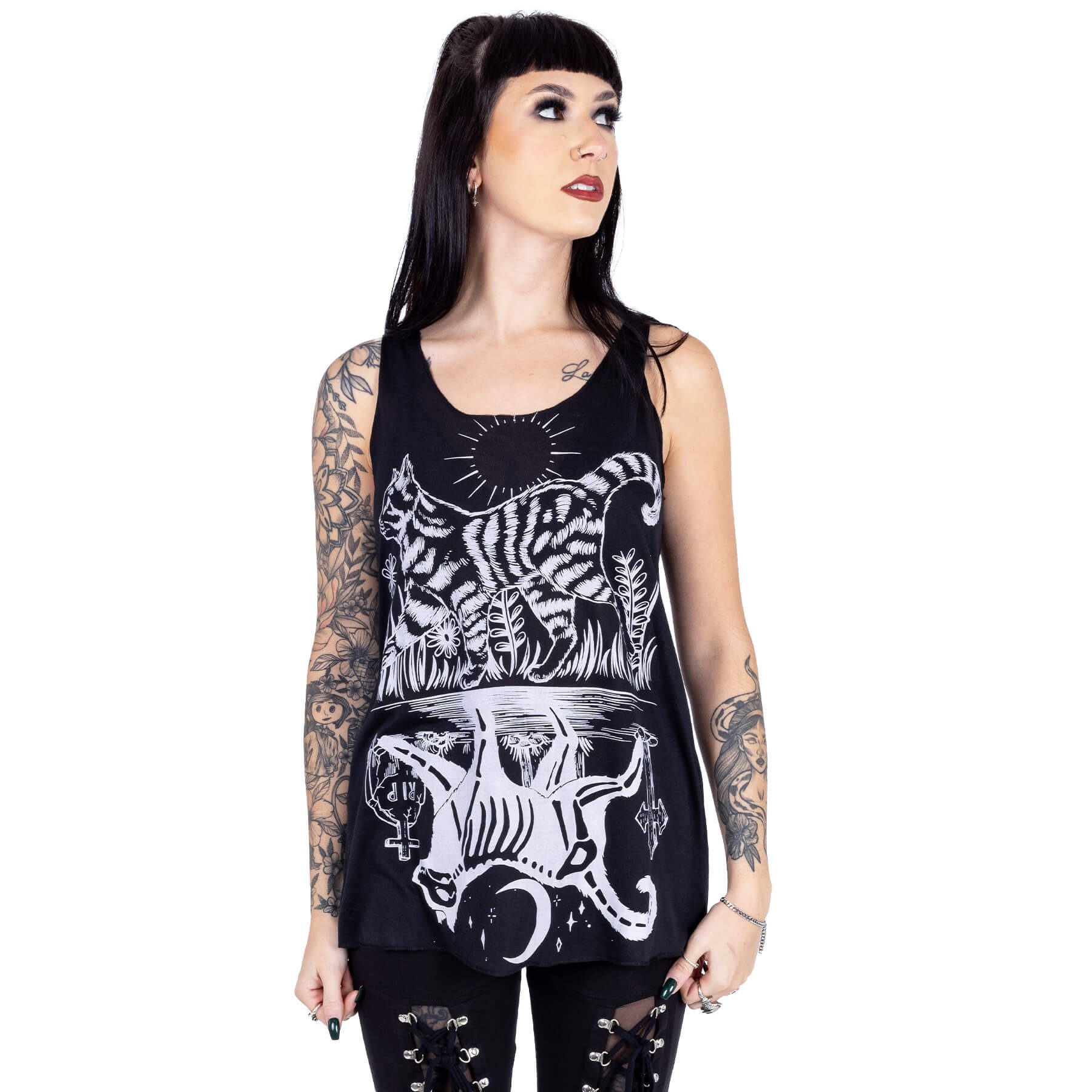 Cupcake Cult Tanktop Walking Cats Walking Cats Vest Katzen Gothic Goth Skelett Friedhof