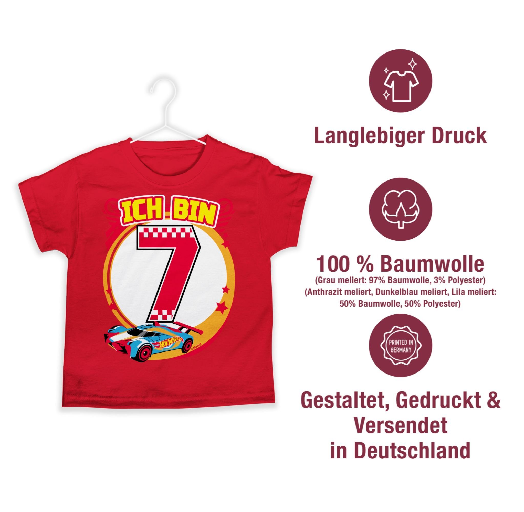 Shirtracer T-Shirt Ich bin 7 - Rennauto 02 Rot Hot Jungen Wheels