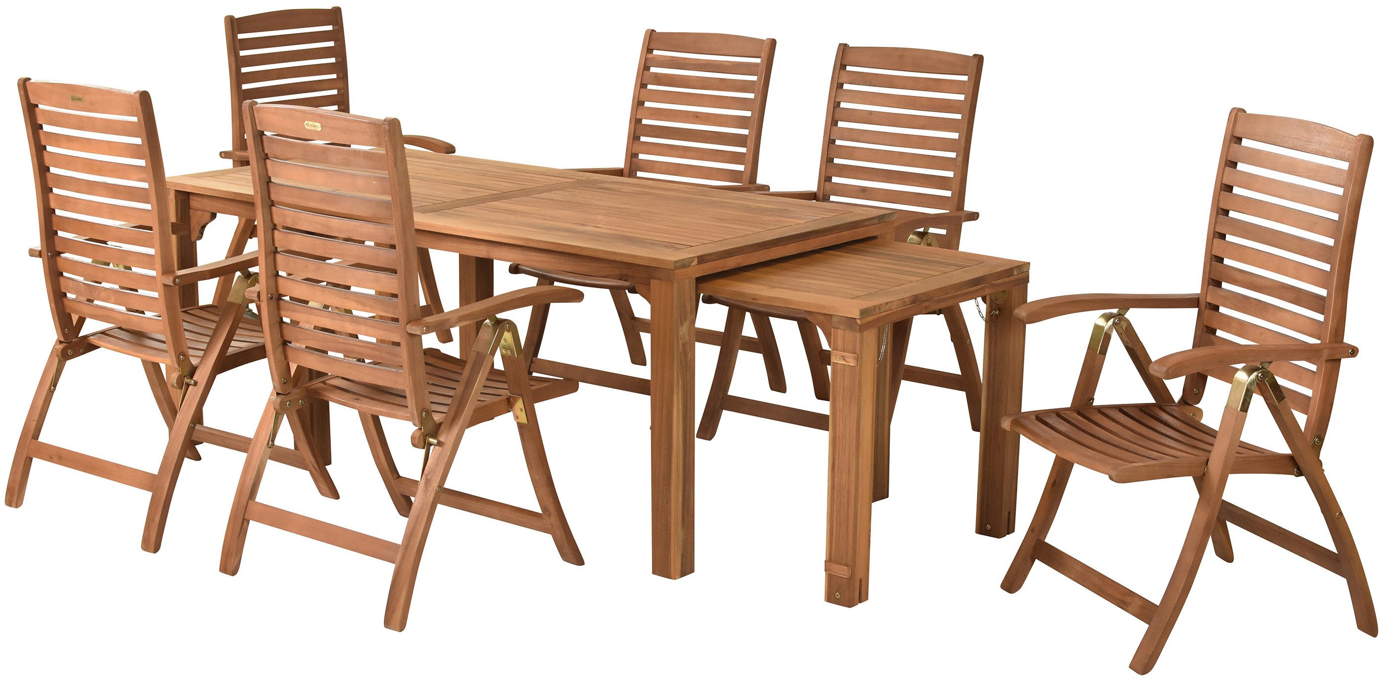 MERXX Garten-Essgruppe Paraiba, (Set, 7-tlg), 6 Klappsessel, 5-fach verstellbar, Ausziehtisch