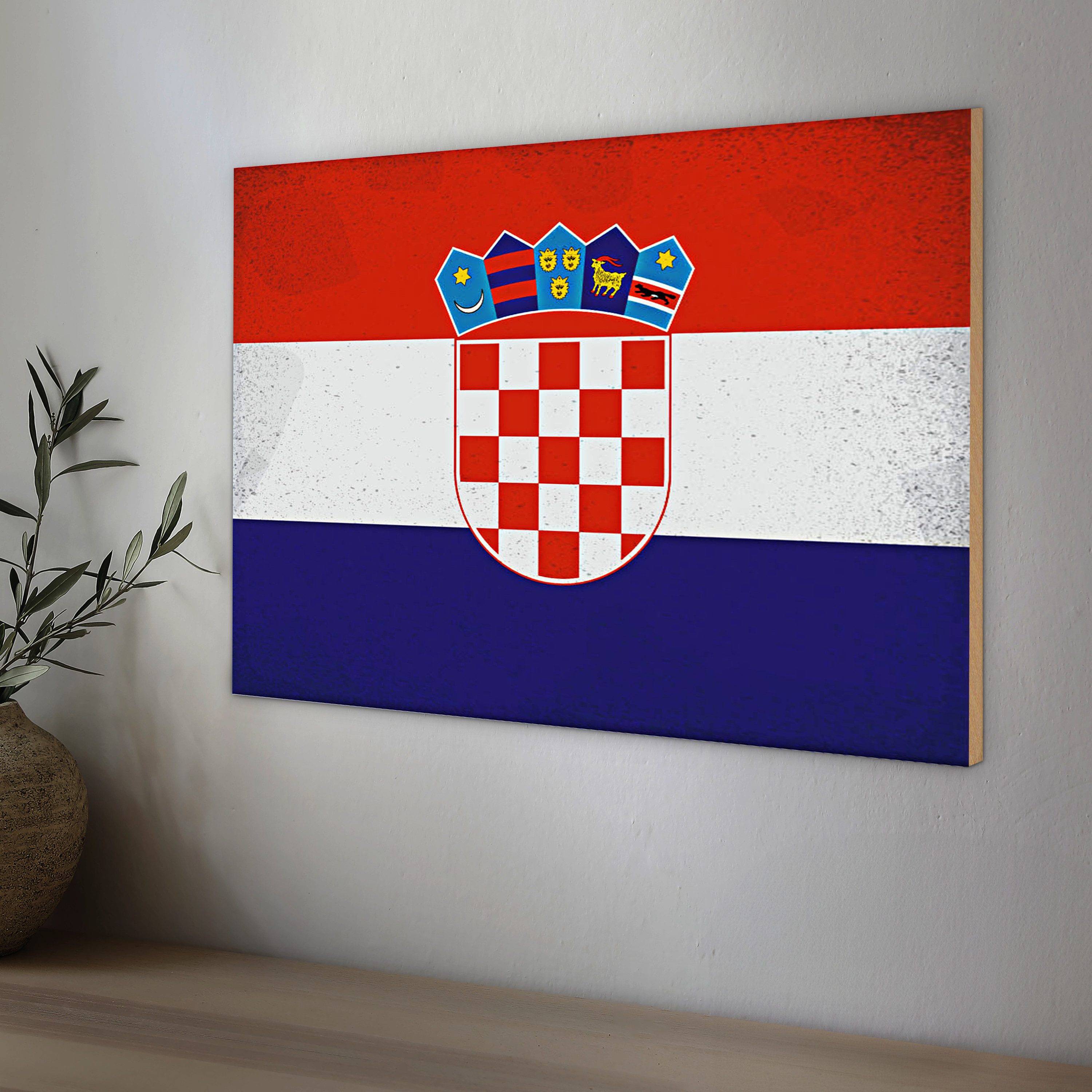 Roomando Holzbild Flagge Kroatien 40x30cm Flag of Croatia Vintage