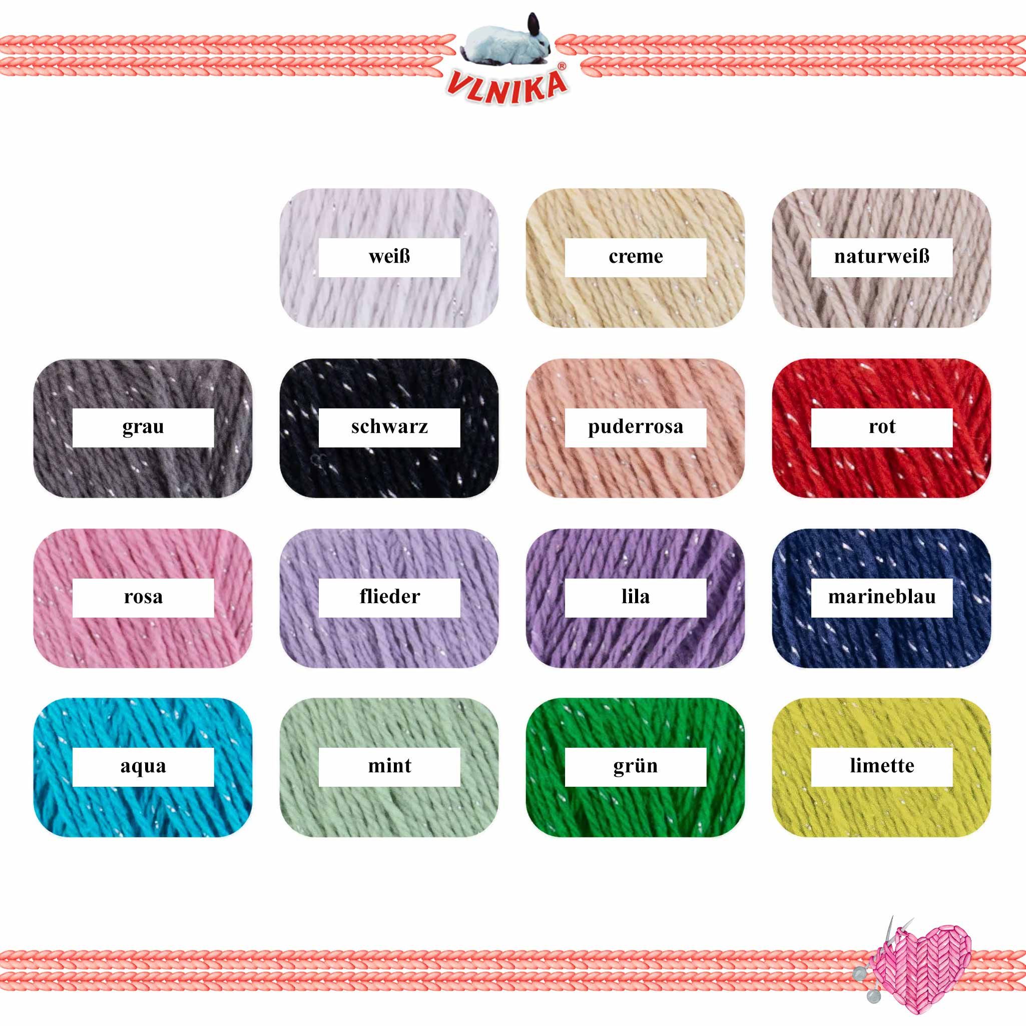 VLNIKA 5 x 50g Strickgarn Lasie Glitzereffekt Häkelgarn Sommergarn Häkelwolle, 750 m (Sparpaket (5 Knäuel je 50g), weiß