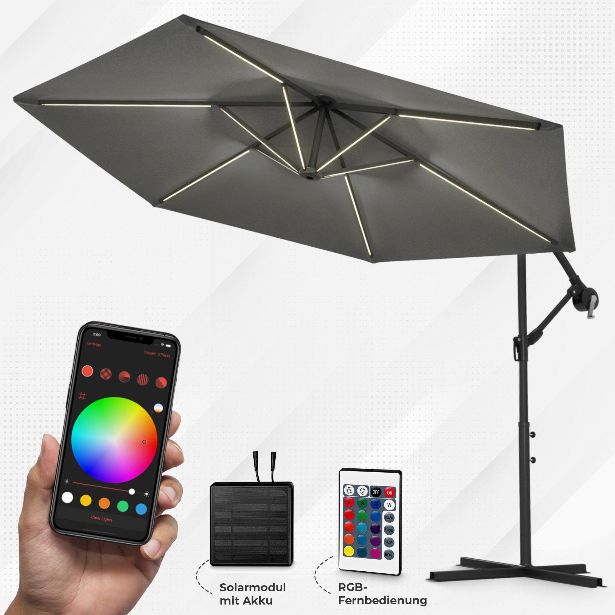 Swing&Harmonie Sonnenschirm mit RGB Beleuchtung LED Ampelschirm Garten