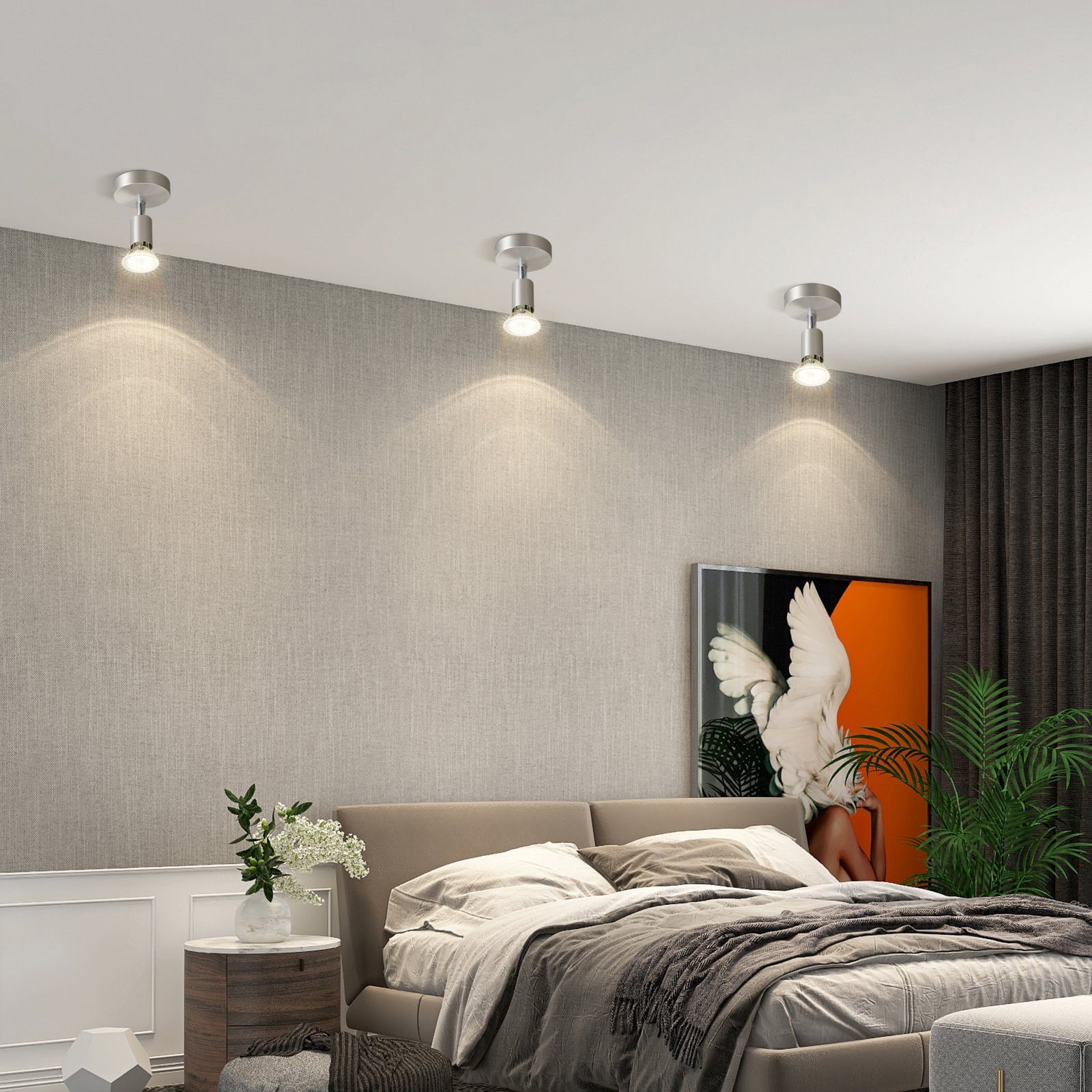 Schlafzimmer, Lampen Modern Wand Stoffschrim Nickel Spot Wandbeleuchtung Deckenlampe ohne Deckenstrahler Deckenleuchte für ZMH Leuchtmittel, MAX.40W,