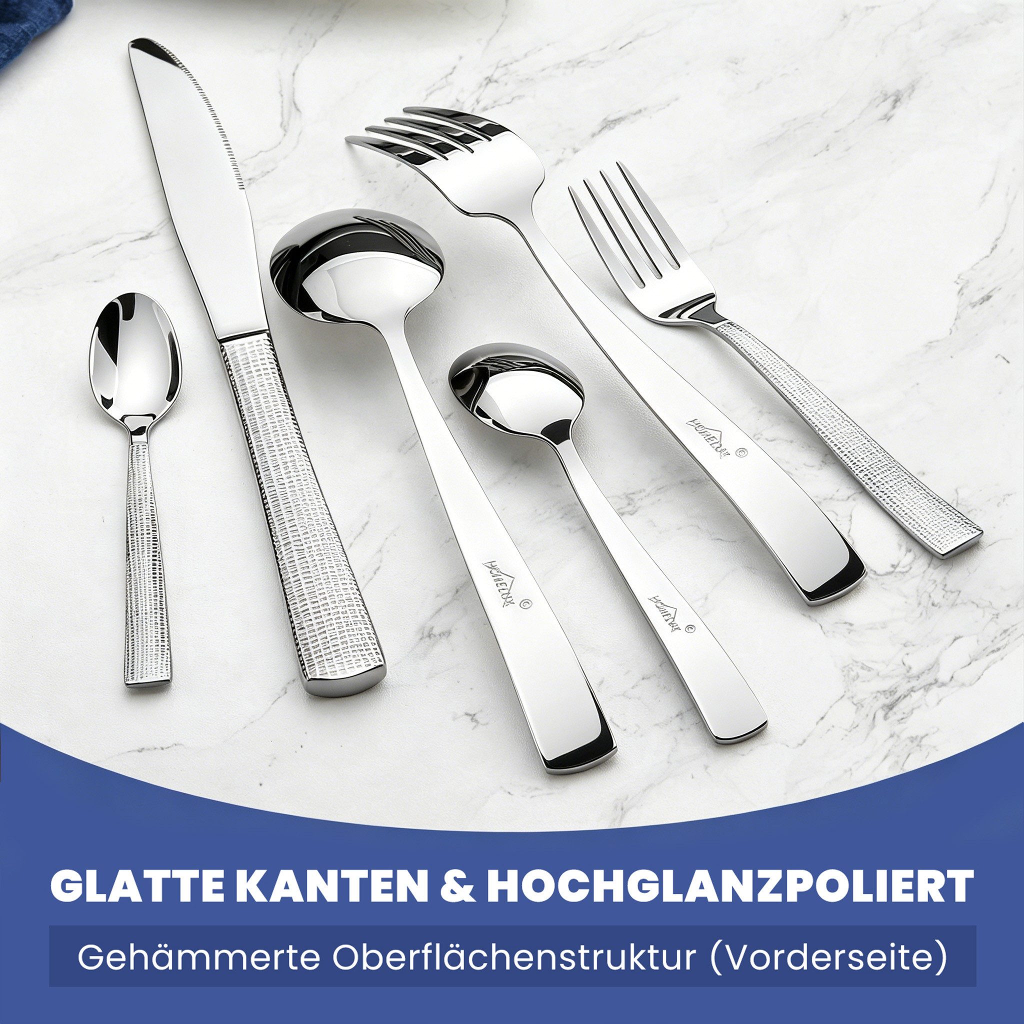 HOMELUX Besteck-Set Besteck set elegante Optik, ergonomische Haptik, Wellenschliff-Messer (72-tlg), 12 Personen, Edelstahl, Spiegelpoliert,spülmaschinengeeignet – Bild 4 von 5