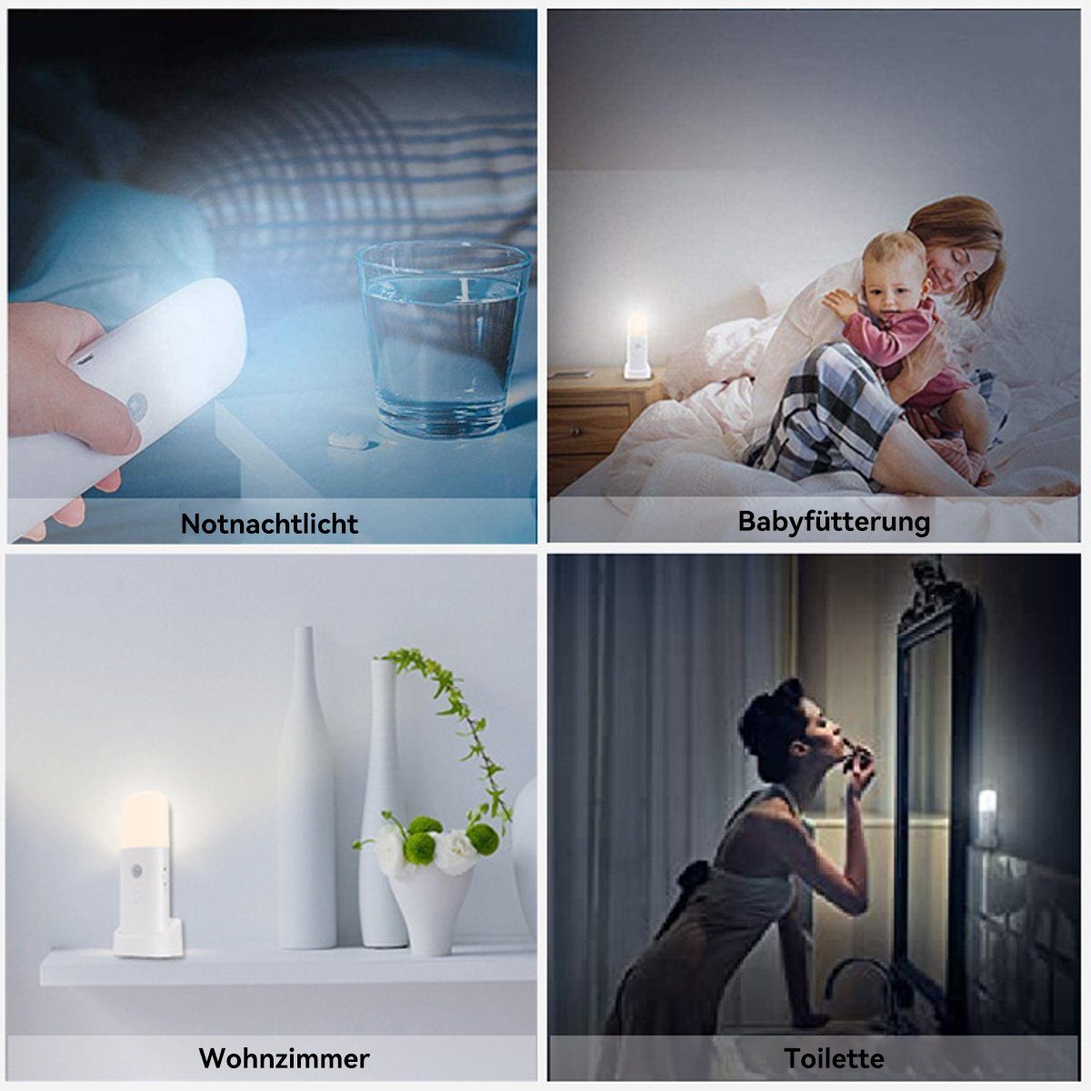 DOPWii Nachtlicht LED-Körper-Sensor-Licht, 2000mAh dimmbares Nachtlicht Weiß intelligentes