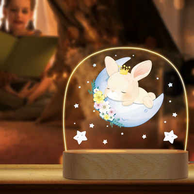 GRAVURZEILE LED Nachtlicht für Kinder, Beruhigend und Energiesparend - Mond Design - Hase, LED, Warmweiß, Geschenk für Kinder & Baby