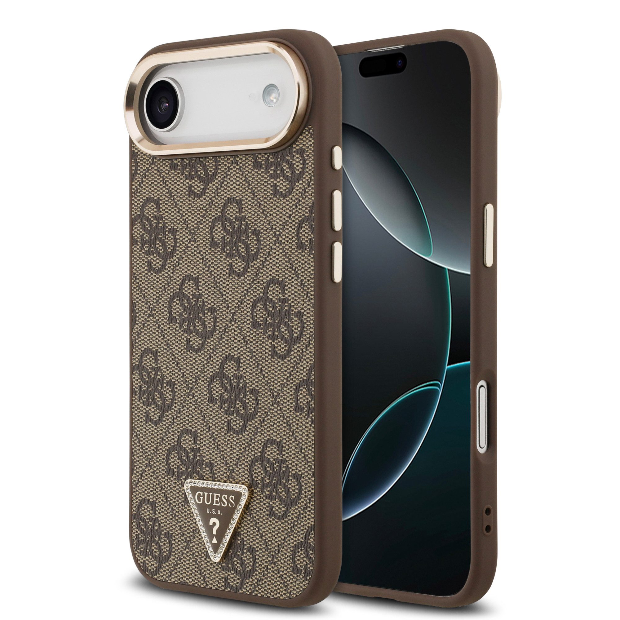 Guess Handyhülle GUESS Case für iPhone Air Strass Triangle Logo Handyhülle Cover Braun