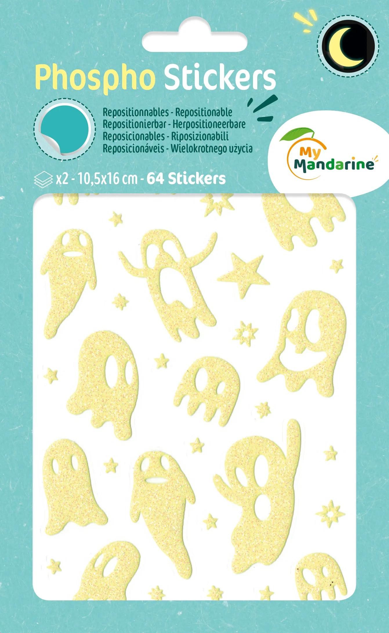 maildor Sticker 10x Phospho' Stick 2 Stickerbogen 10,5x16cm Gespenster Neongelb AE080O, My Mandarine