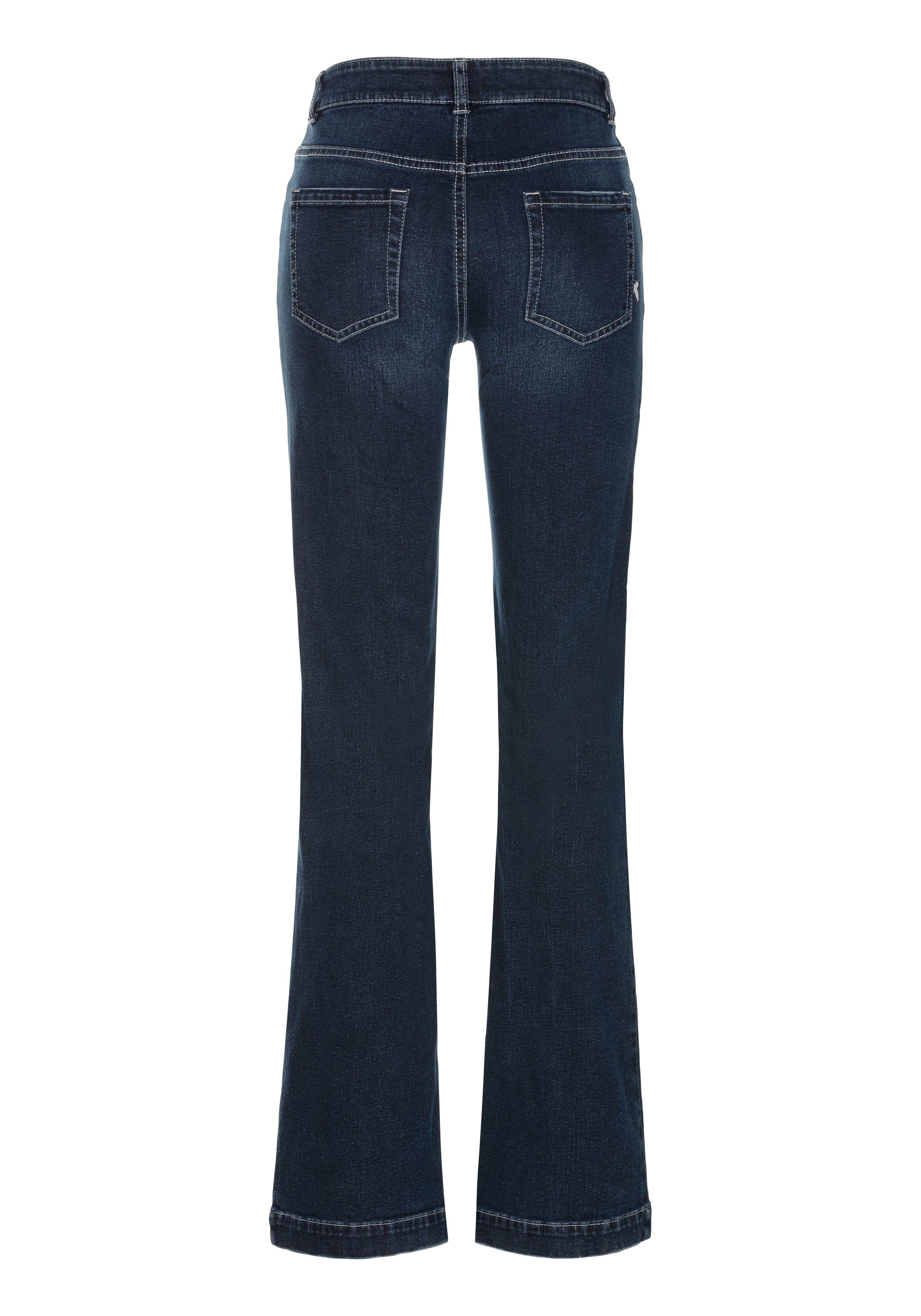 Arizona Weite Jeans weite Beinform, Used-Look-Waschung, hohe Taille