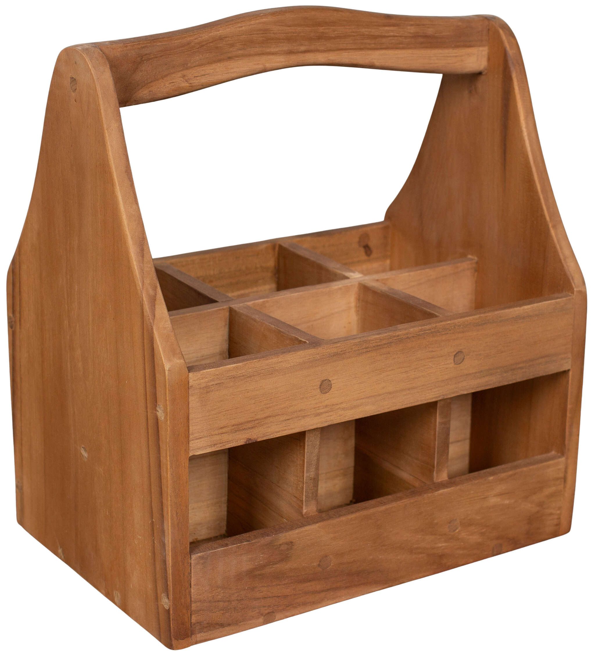 MR.DEKO Tischaufsatz Bierträger Flaschenträger Teak für 6 Flaschen Männerhandtasche stabil, (1-St., Flaschenträger für 6 Flaschen), Bierträger & Flaschenträger aus massivem Teakholz für 6 Flaschen