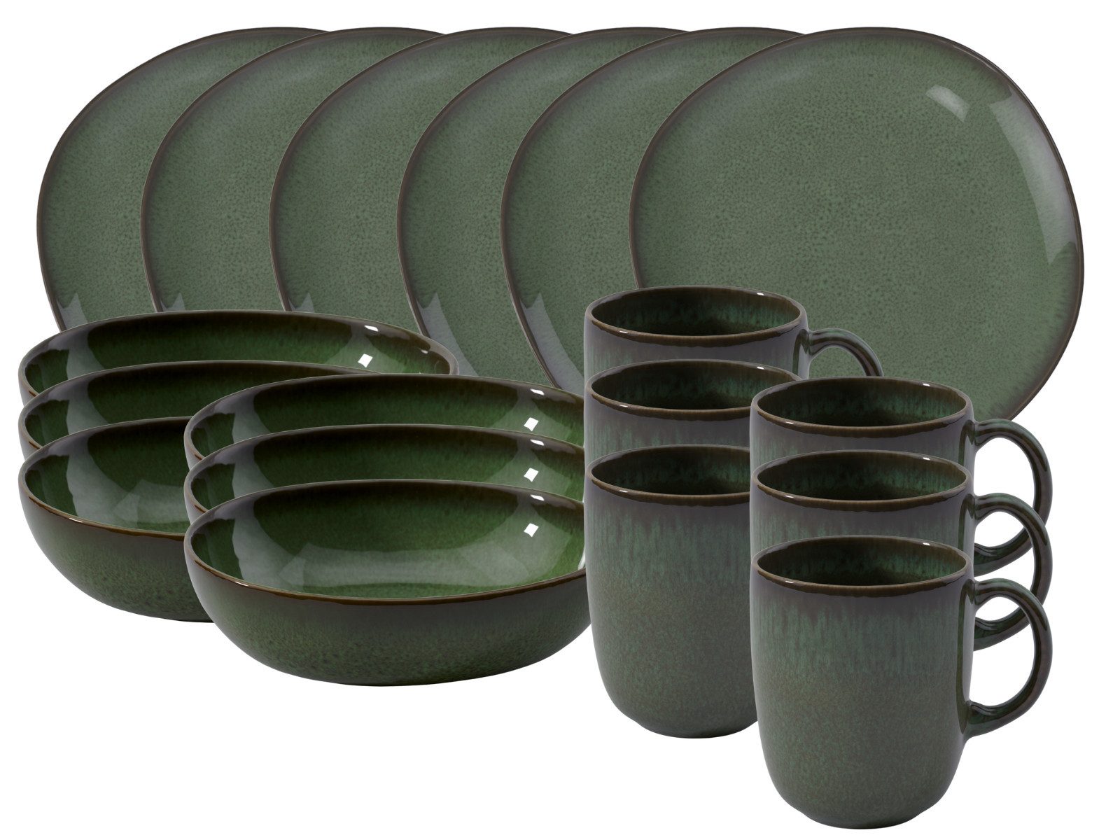 like. by Villeroy & Boch Geschirr-Set Lave vert Frühstücksset 18tlg, Steingut