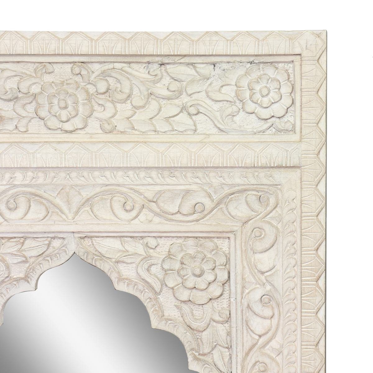Oriental Galerie Wandspiegel Wandspiegel Schnitzerie Weiß x Indien 100 Handarbeit 60 cm (1-St)