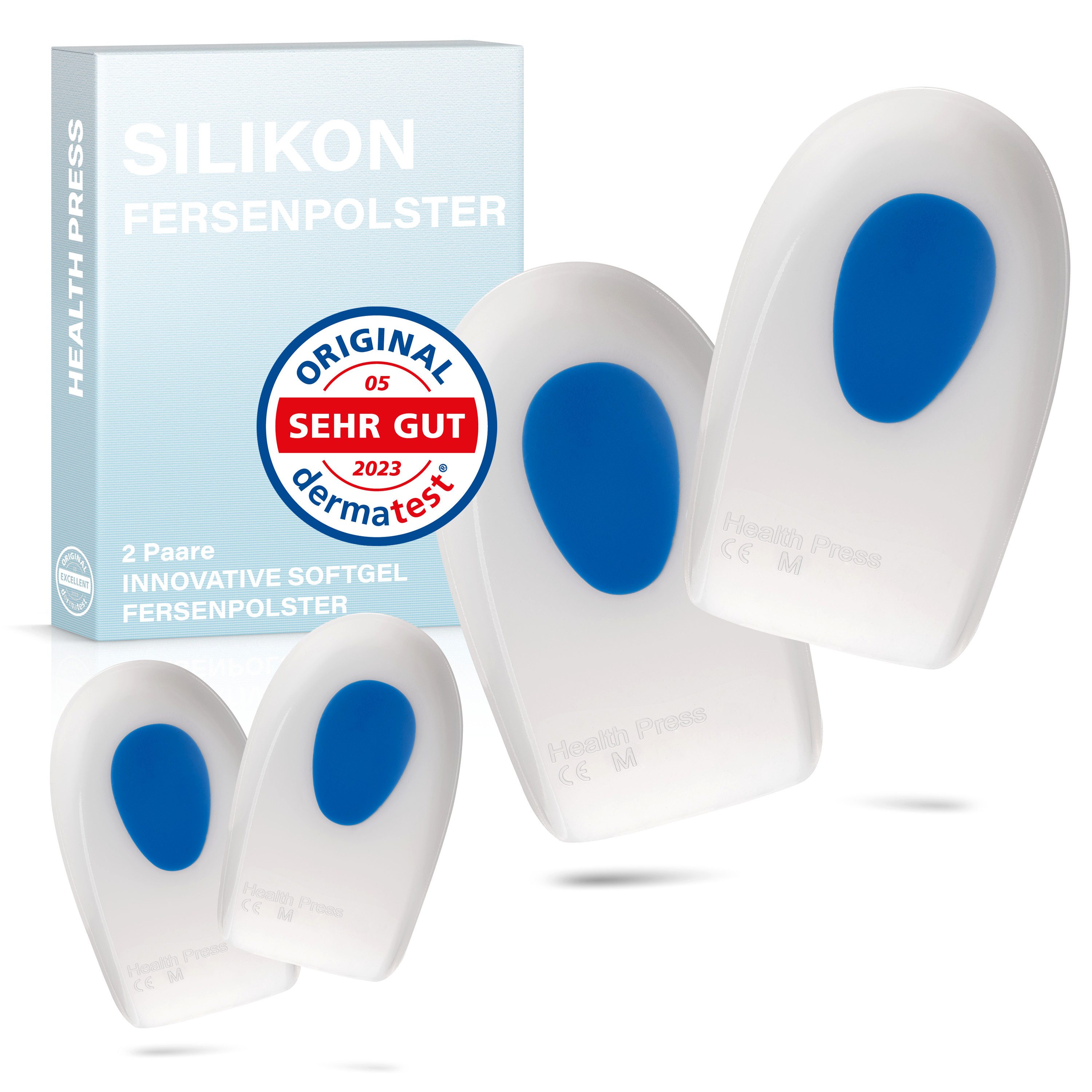 Health Press Fersenkissen Silikon Fersenpolster – 2 Paare (4 Stück) Fersenkissen