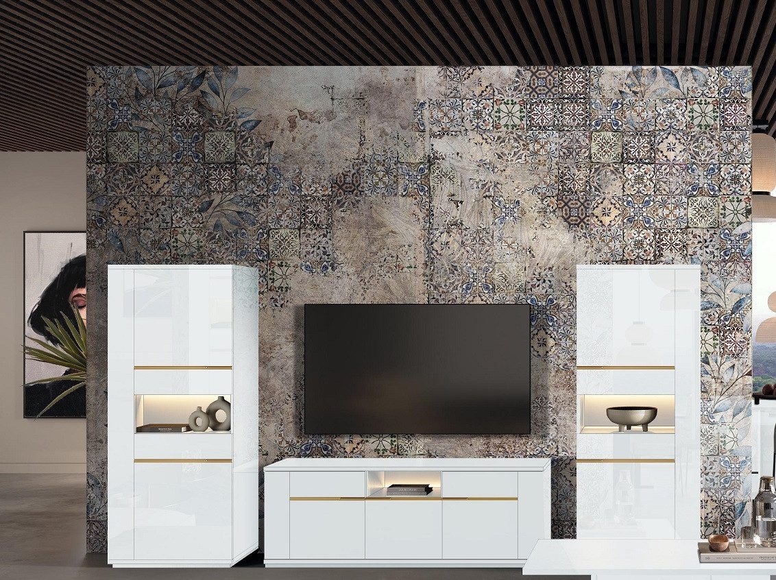 Interdesign24 Wohnwand Pegaso, (3-Teilig, in Hochglanz Weiß), Made in Italy