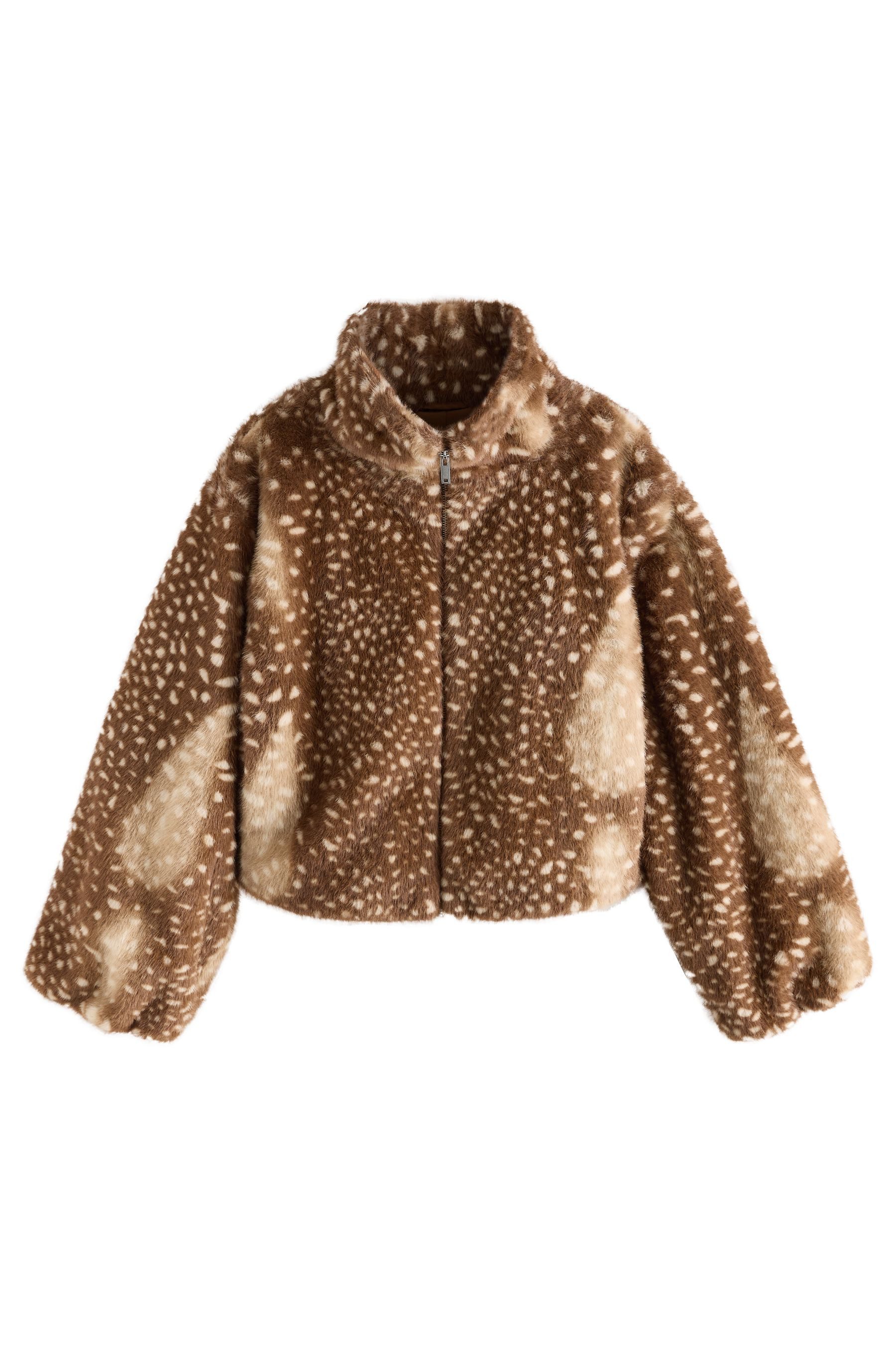 Next Fellimitatmantel RV-Jacke mit Kunstfell, Trichterkragen, Reh (1-tlg)