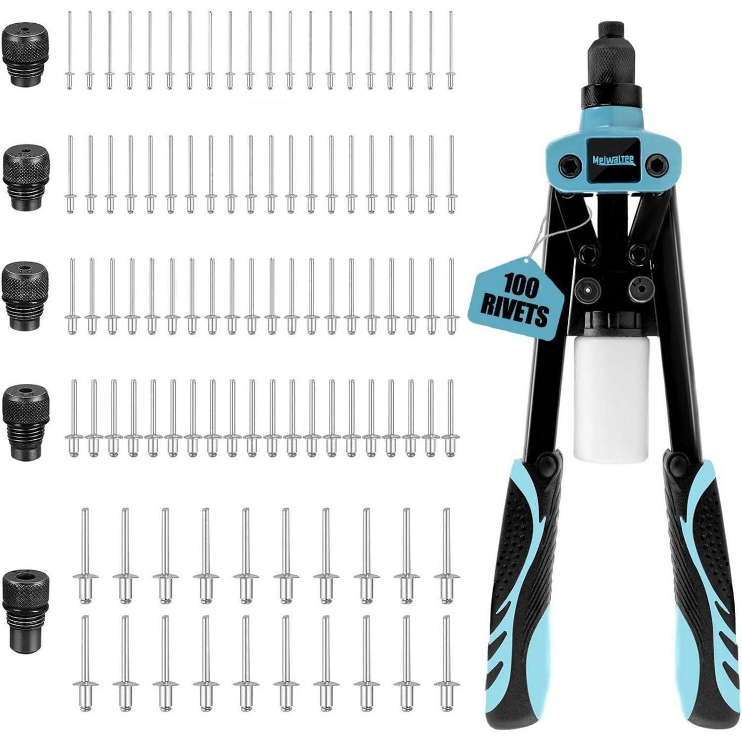 LuxusKollektion Blindnietzange Nietzange 13" Profi Set mit 100 Nieten & 5 Mundstücken