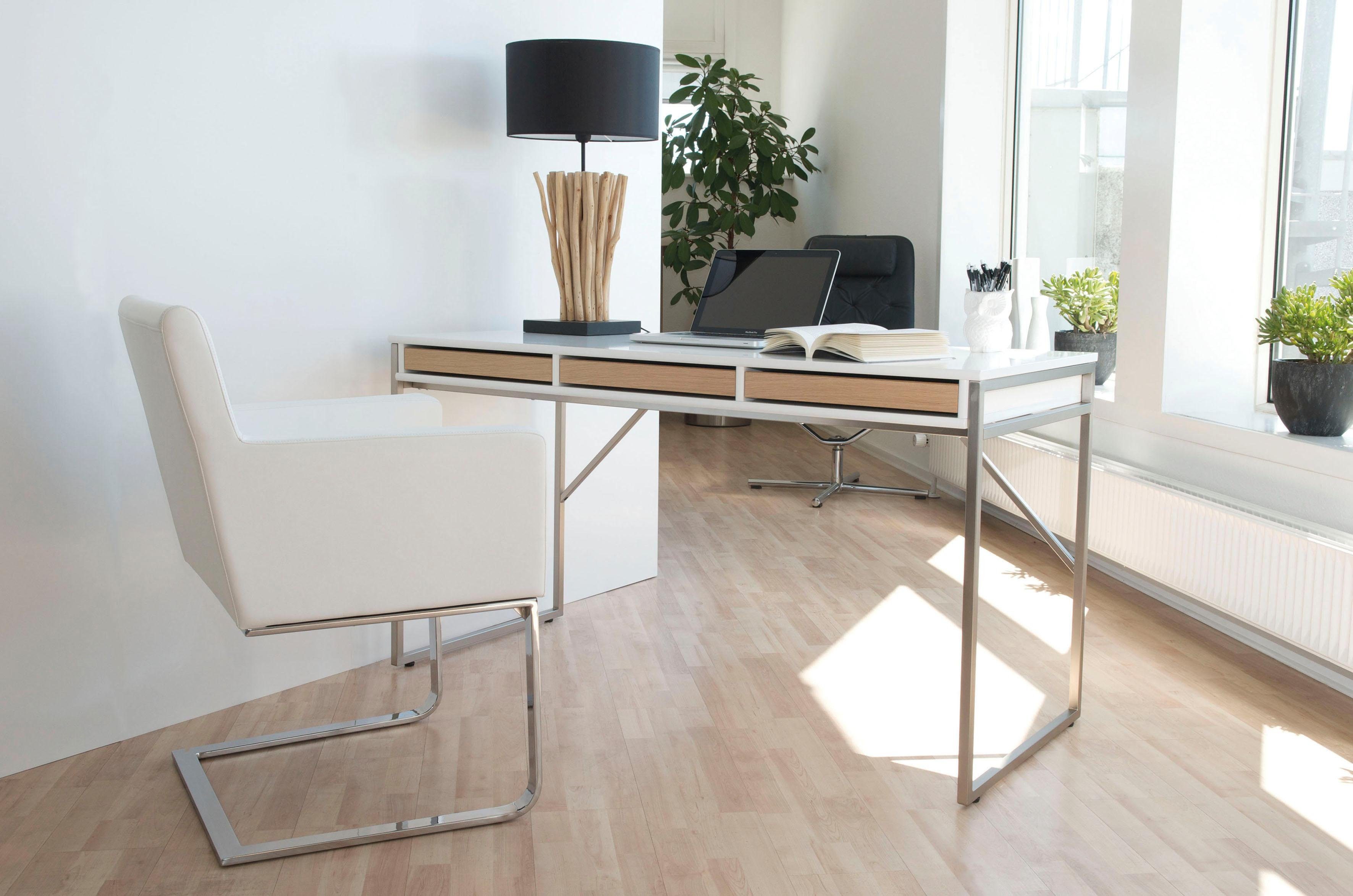 Hammel Furniture Schreibtisch Mistral Bürotisch, Arbeitstisch, Tisch, Computertisch, mit Gestell, B: 137,4 cm, Designmöbel Eiche weiß pigmentiert