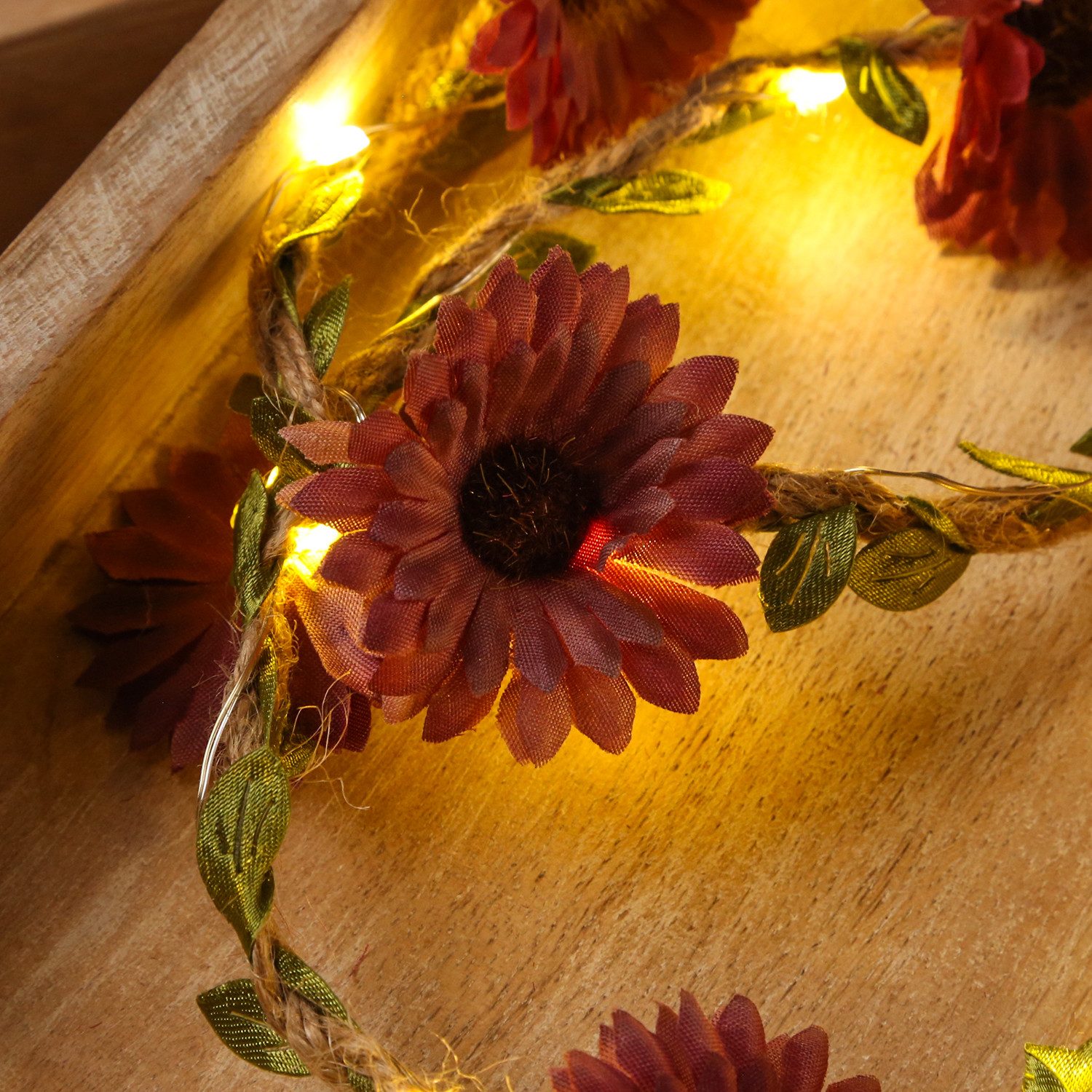 MARELIDA LED-Lichterkette rote Blumen Blumengirlande Blumenlichter Timer L: 1,45m für Außen, 20-flammig