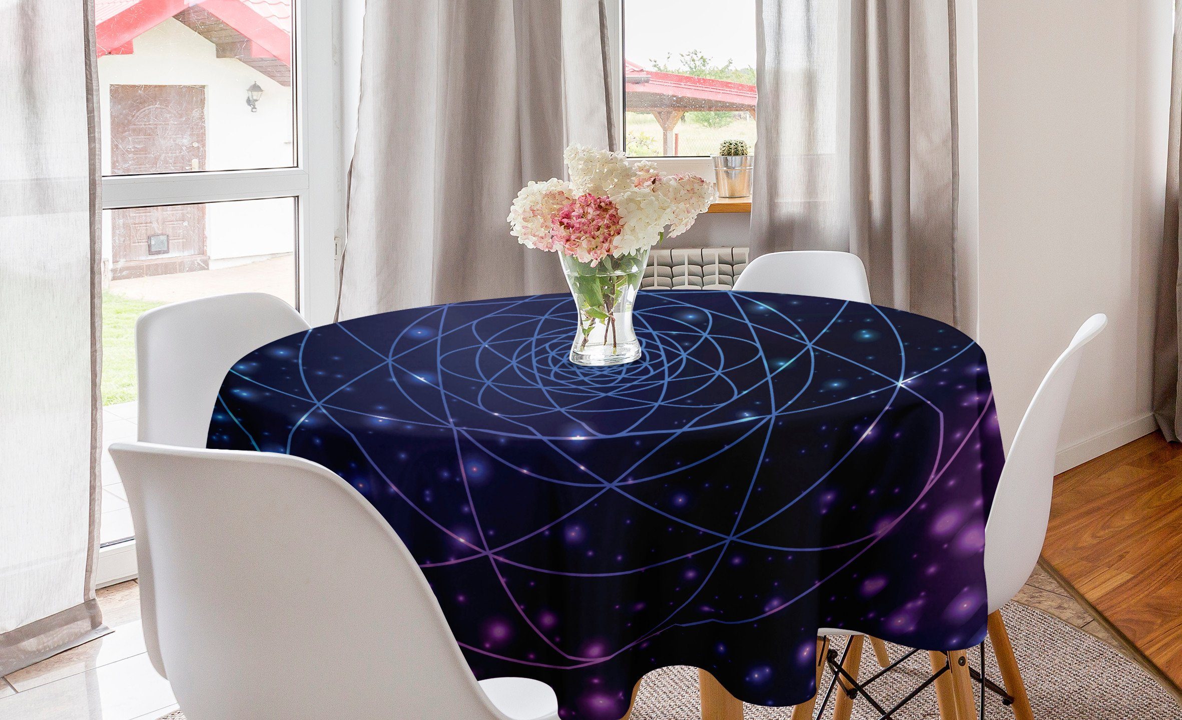 Abakuhaus Tischdecke Kreis Tischdecke Abdeckung für Esszimmer Küche Dekoration, Stern-Mandala Weltraum-Linie Kunst