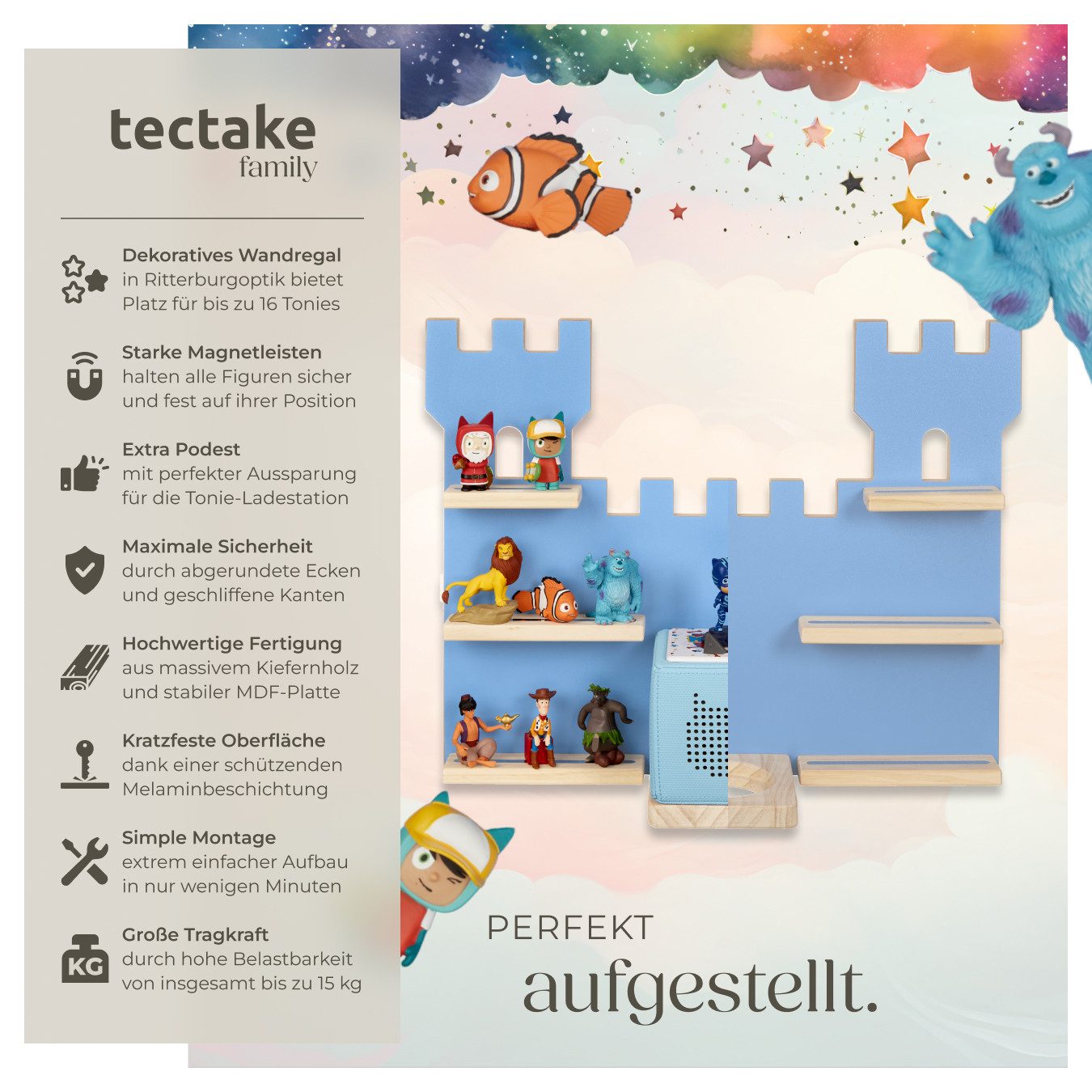 tectake Wandregal Hängeregal MyLittleStory Fortress für bis zu 16 Tonies, S günstig online kaufen