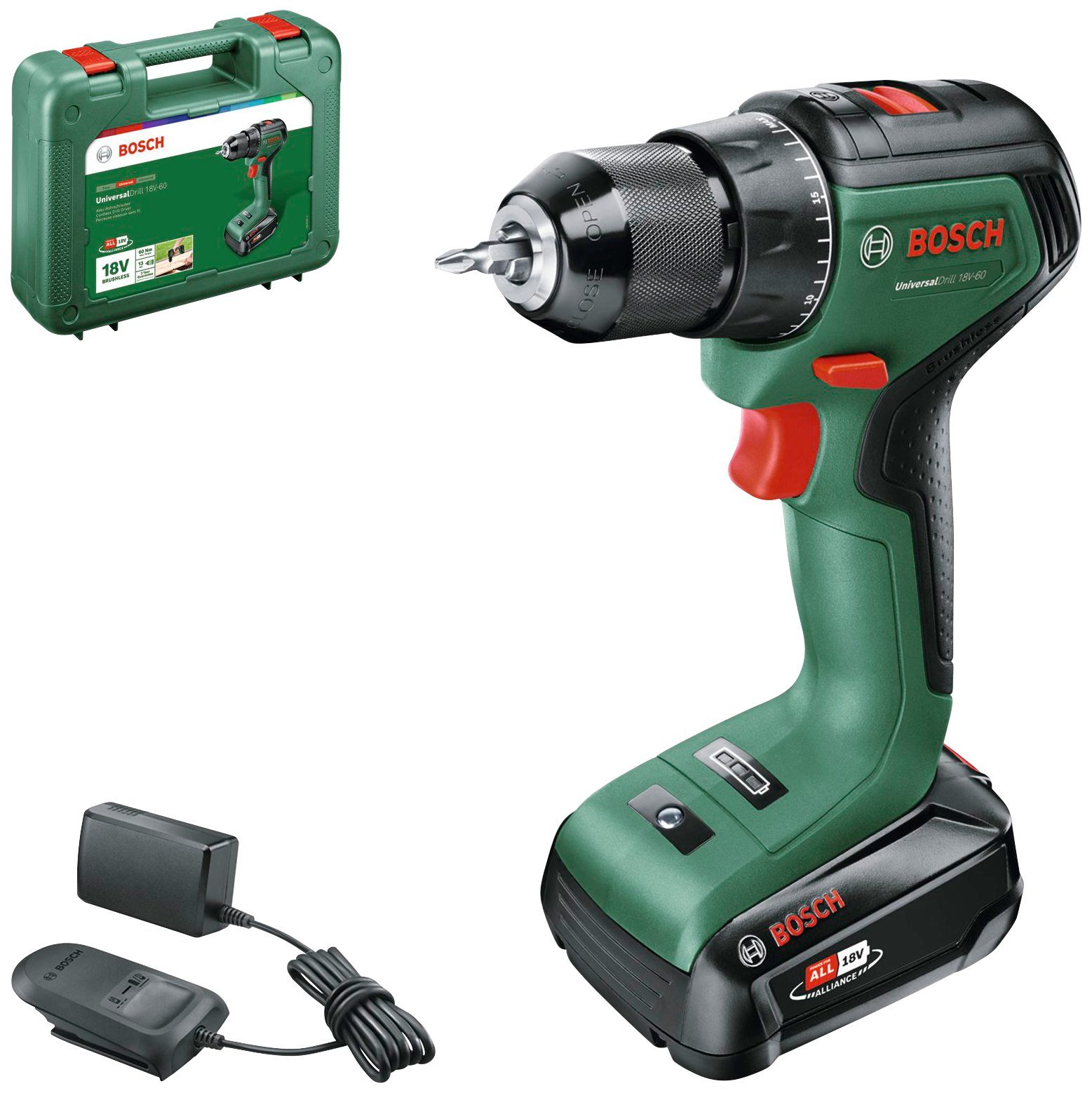 Bosch Home & Garden Akku-Bohrschrauber UniversalDrill 18V-60, Inkl. Koffer, mit Akku 18V/2Ah und Ladegerät