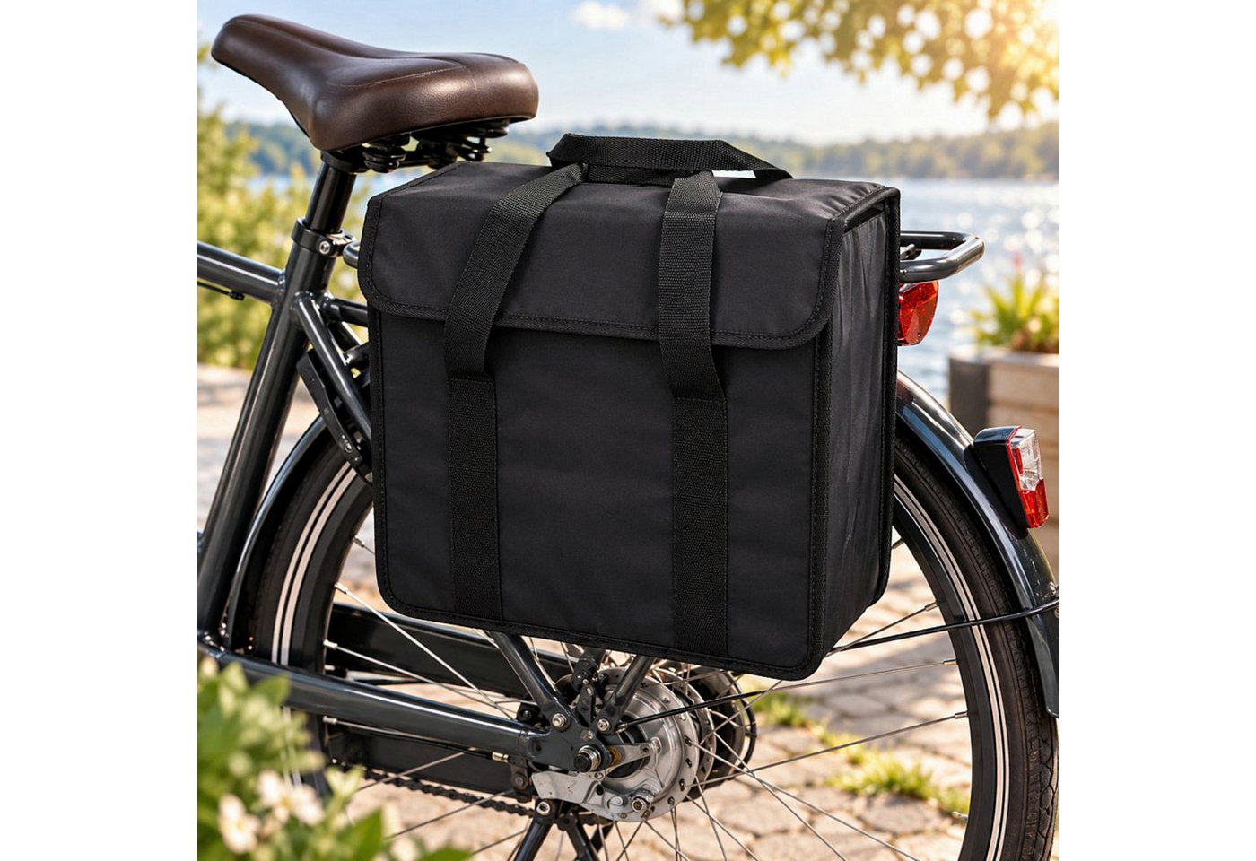 Koopman Fahrradtasche Gepäckträgertasche Einseitig 20L (Stück, Packung), Polyester, Schwarz, 32x34x14cm, Formstabil