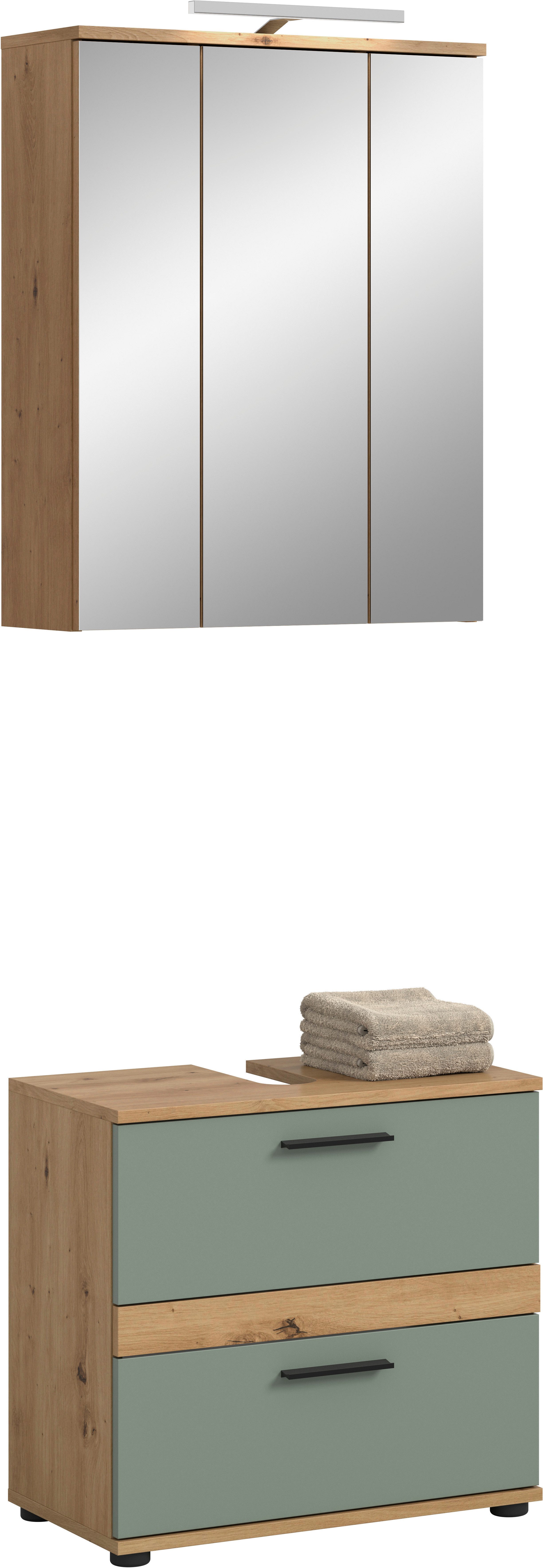 welltime Badmöbel-Set Lucca, bestehend aus: 1x Waschbeckenunterschrank & 1x Spiegelschrank, (Set, 2-St)