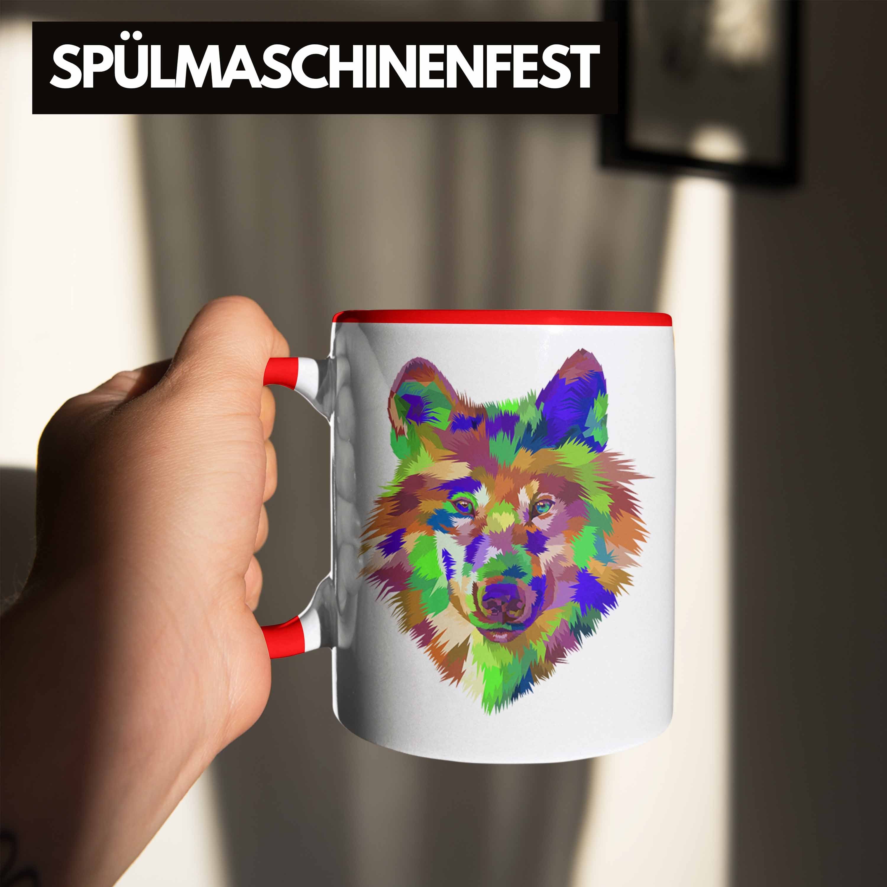 Geschenk - Grafiken Tasse Liebhaber Trendation Wölfe Grafik Tasse Wolf Rot Poiygon Trendation Bunt