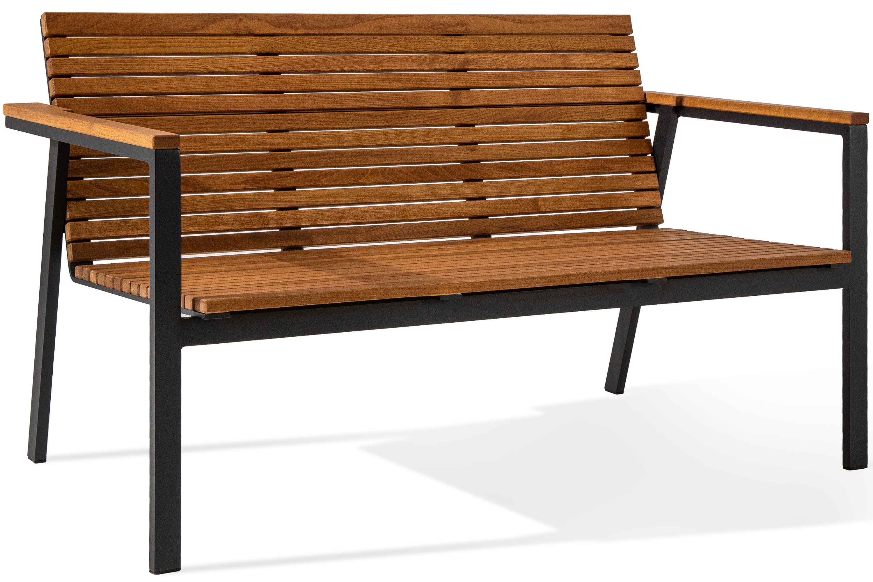 KONSIMO® Gartenbank ARIATO Sitzbank, Holzgartenbank, Premiumqualität aus EU, 2-Sitzer, FSC-zertifiziert, Metallrahmen, braun/anthrazit