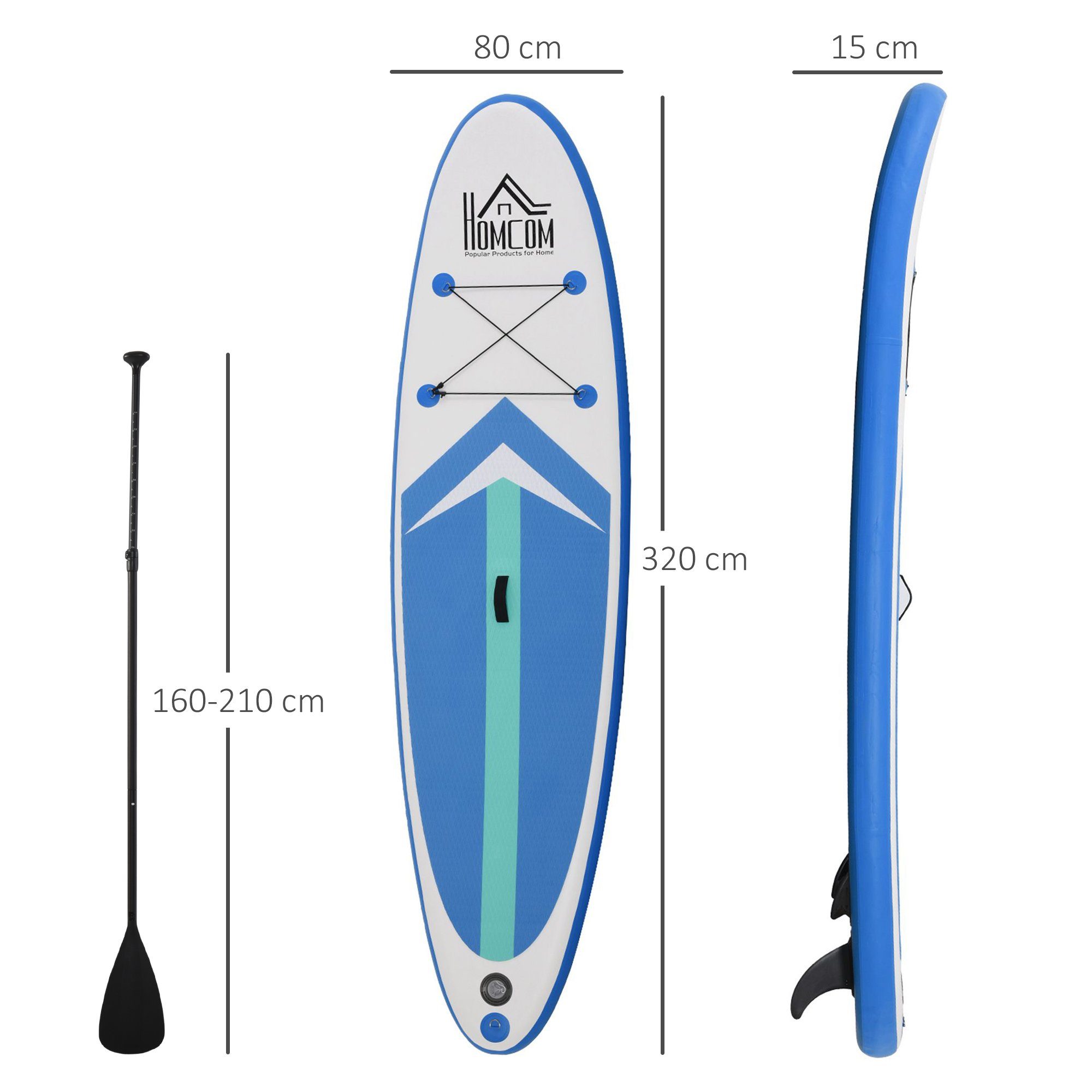 1 HOMCOM 6 Paddle SUP-Board Surfboard, tlg., Board), mit (Set, Paddel Longboard, x