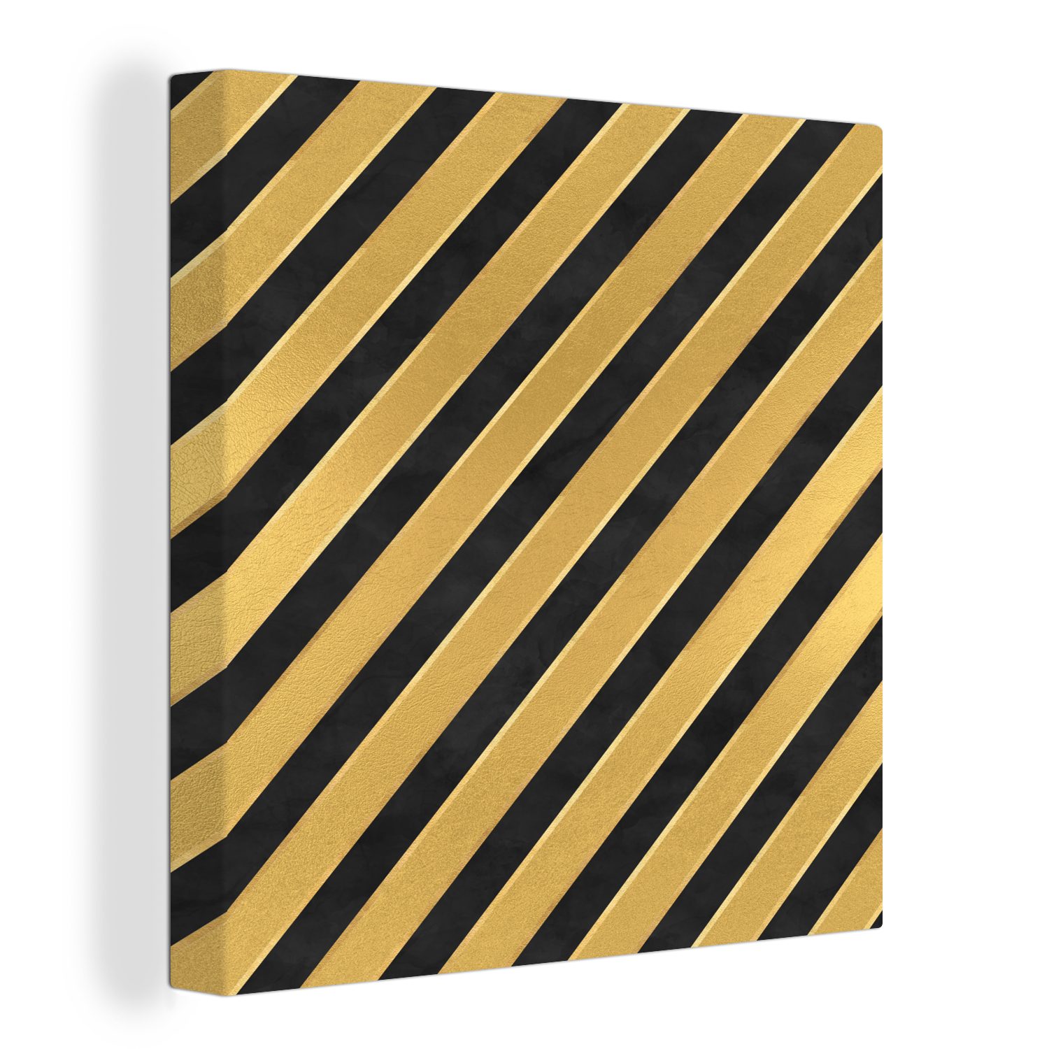 OneMillionCanvasses® Leinwandbild Gold St), Wohnzimmer - Muster Streifen - Bilder Schwarz, Leinwand - (1 für Schlafzimmer
