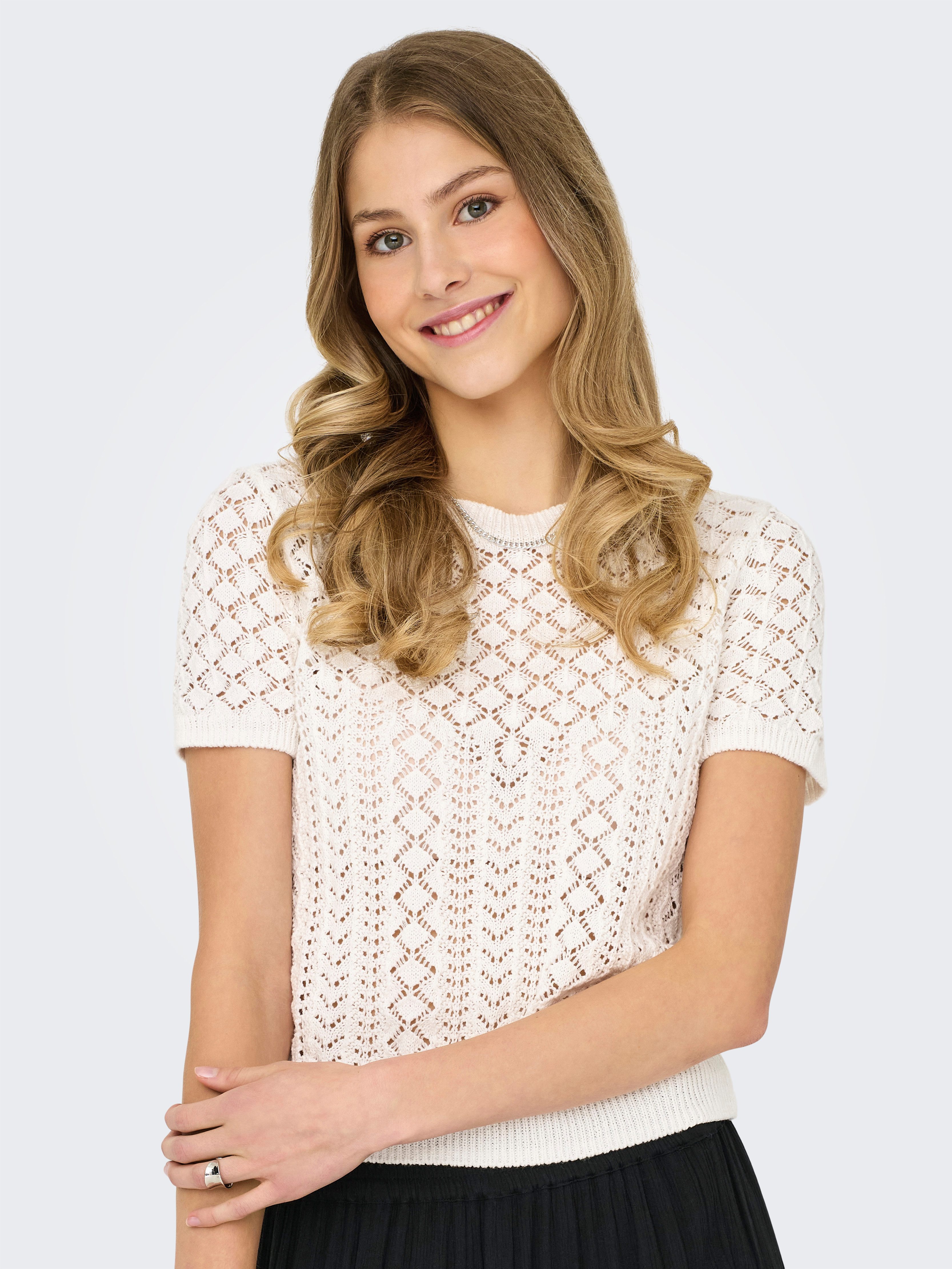 ONLY Kurzarmpullover ONLSAGA LIFE SS O-NECK KNT NOOS Baumwollmischung, regular fit