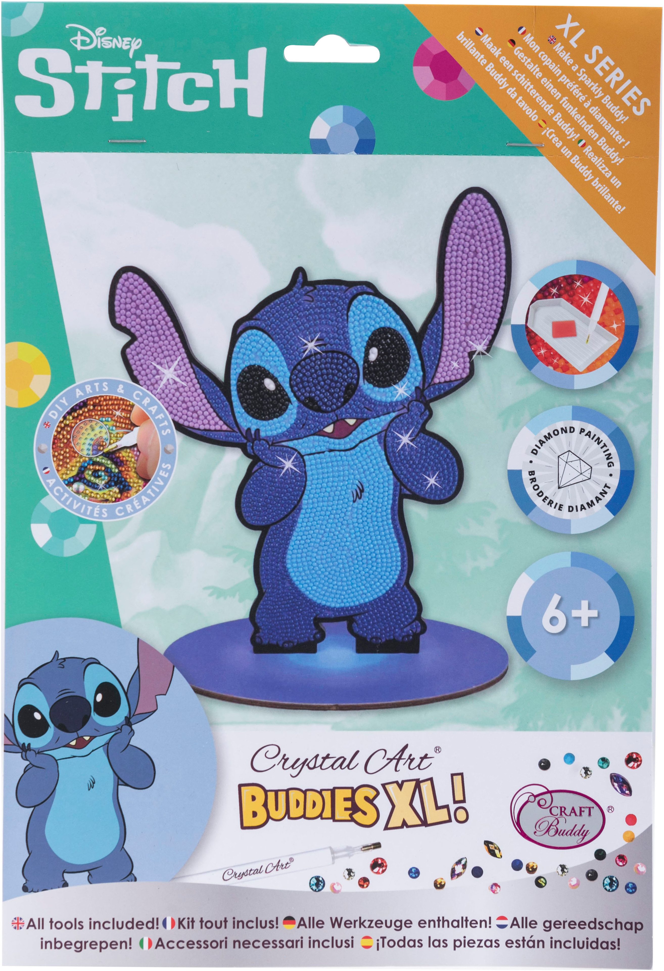 CRAFT Buddy Kreativset Crystal Art, Buddies XL, Stitch, mit Holzständer