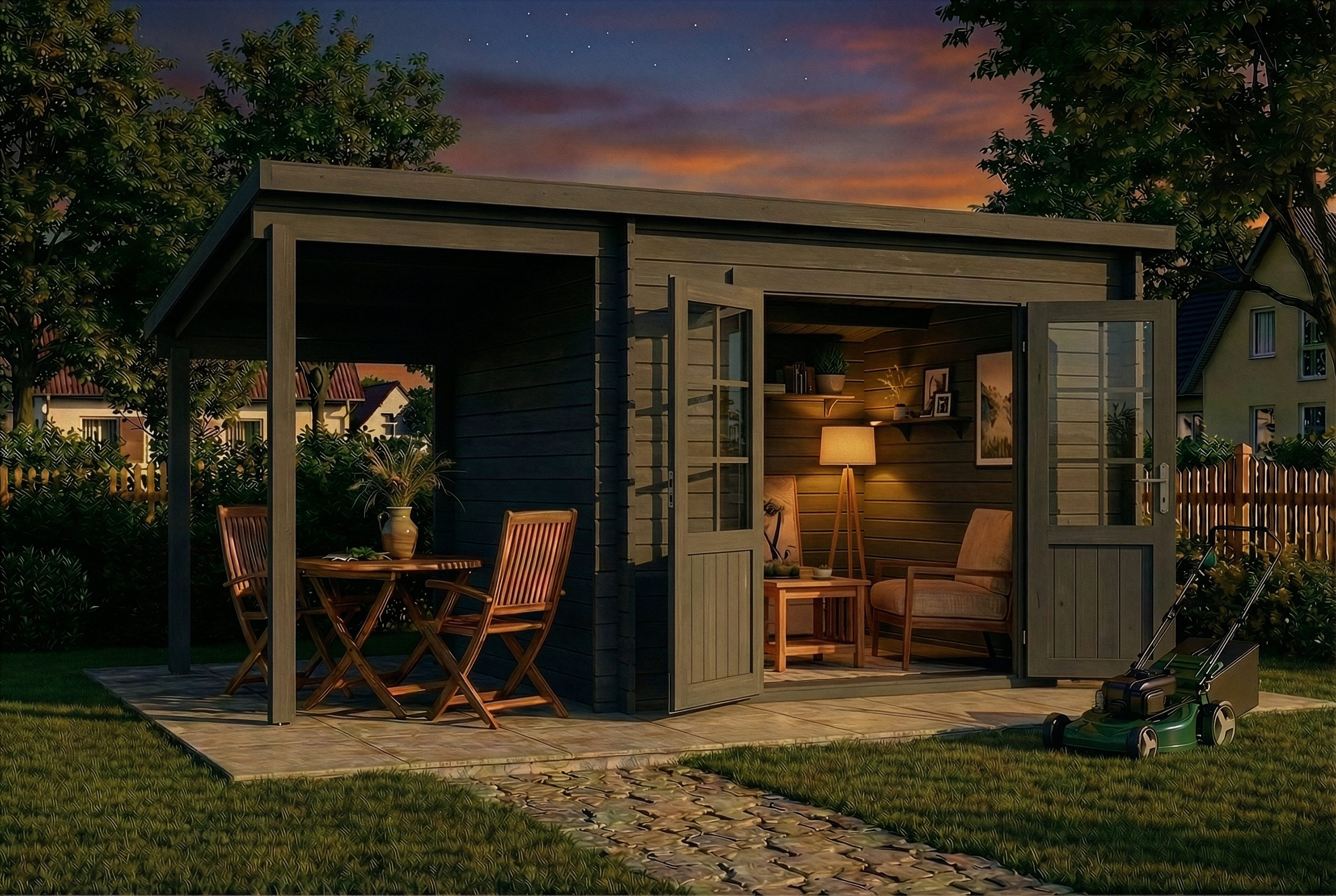Alpholz Gartenhaus Holz Maria mit Schleppdach, BxT: 450x272 cm, in Imprägniert (Grau) mit 28mm Wandstärke