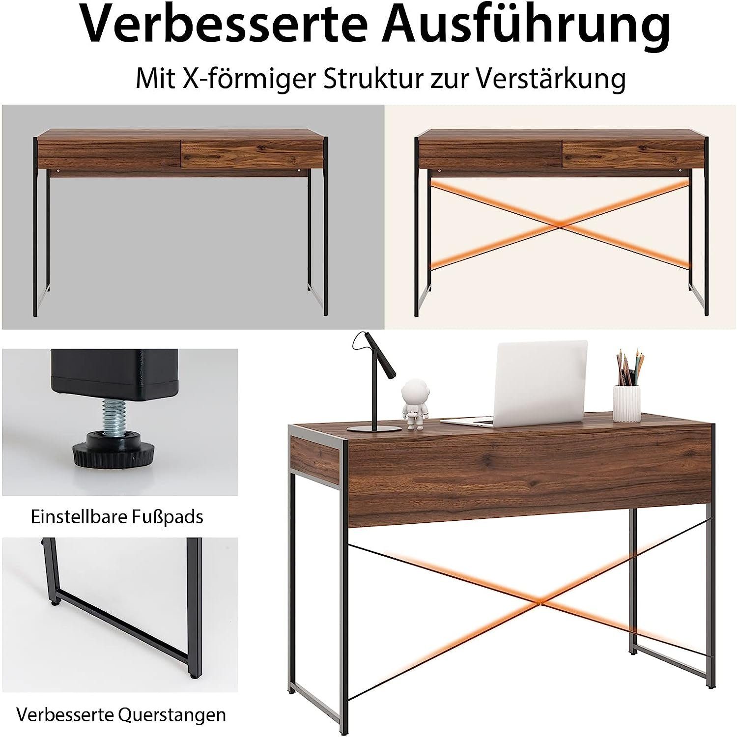 KOMFOTTEU Computertisch Schreibtisch, mit Schubladen