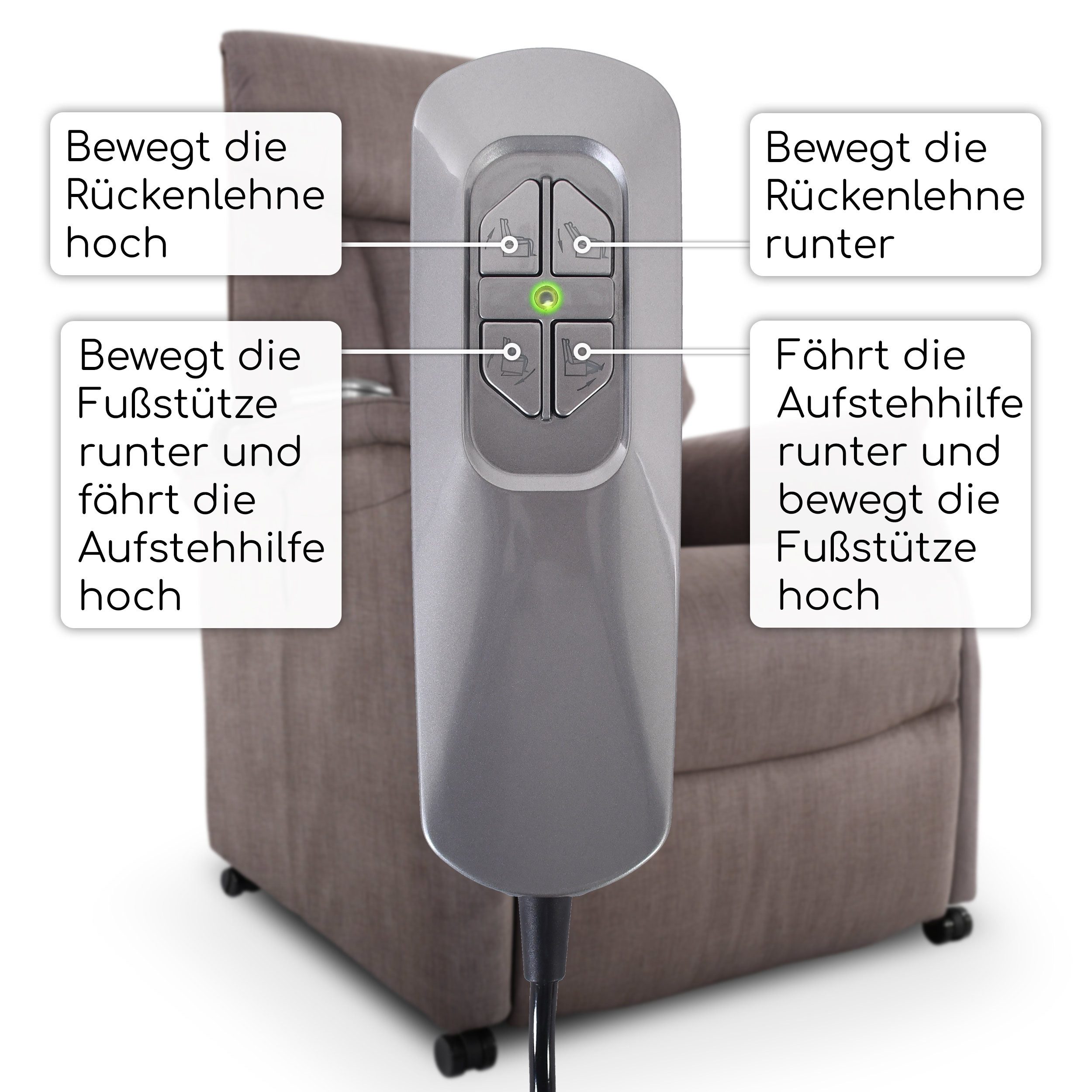 Raburg TV-Sessel Fernsehsessel mit Aufstehhilfe, Relaxsessel mit Liegefunktion, Emma, elektrisch mit Fernbedienung, 2 Motoren, bis 120 kg