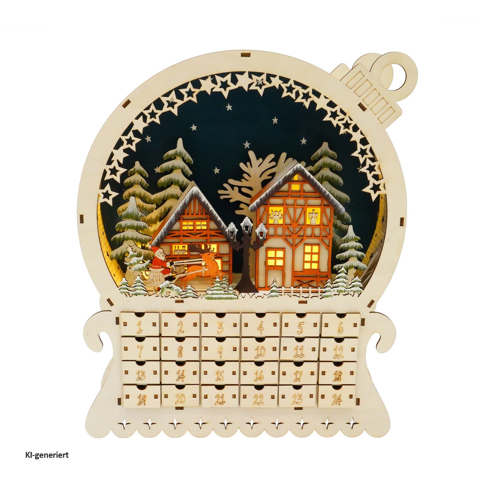HTI-Living befüllbarer Adventskalender Adventskalender Weihnachtskugel zum Befüllen (1 Stück, 1-tlg), Dekorativer Weihnachtskalender mit 24 Schubladen – Bild 2 von 3