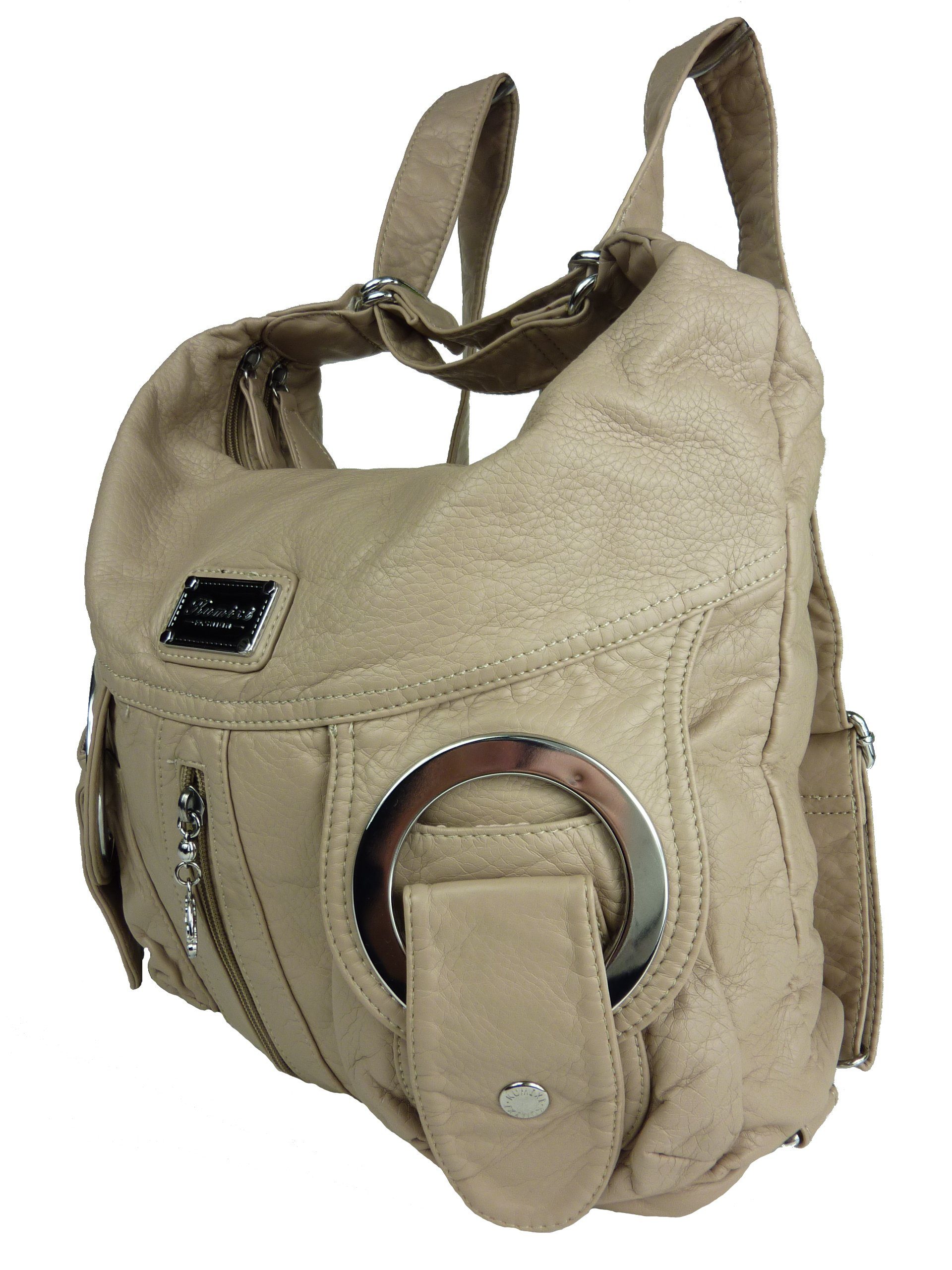 Taschen4life Schultertasche Rucksacktasche W6802 Multifunktionstasche, Tasche oder Rucksack, verstellbarer Schulterriemen, als Schultertasche oder Rucksack tragbar aprikot