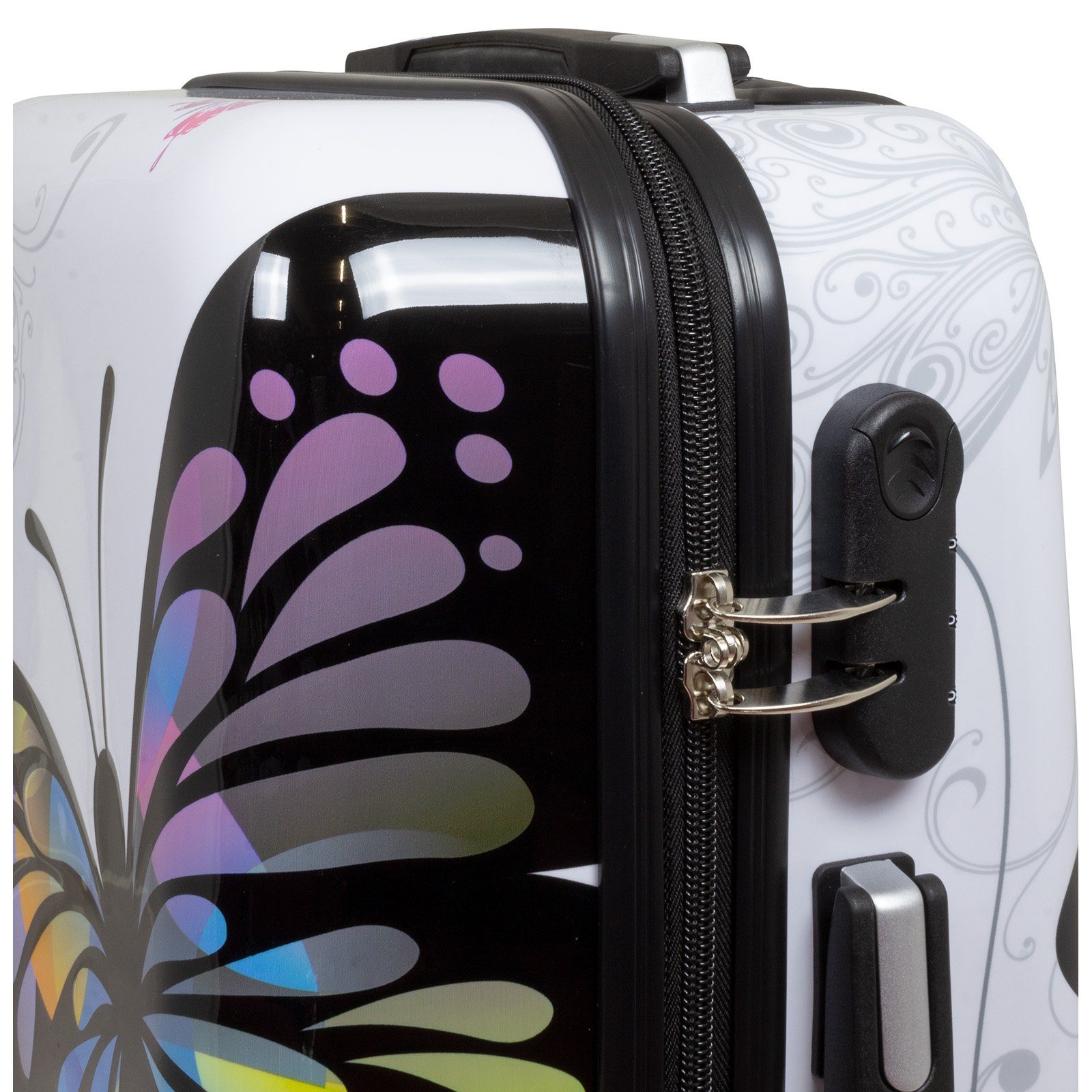Trendyshop365 Hartschalen-Trolley Motivkoffer Schmetterling - Handgepäck - Weekender - Reisekoffer, Zahlenschloss, Polycarbonat, Dehnfalte