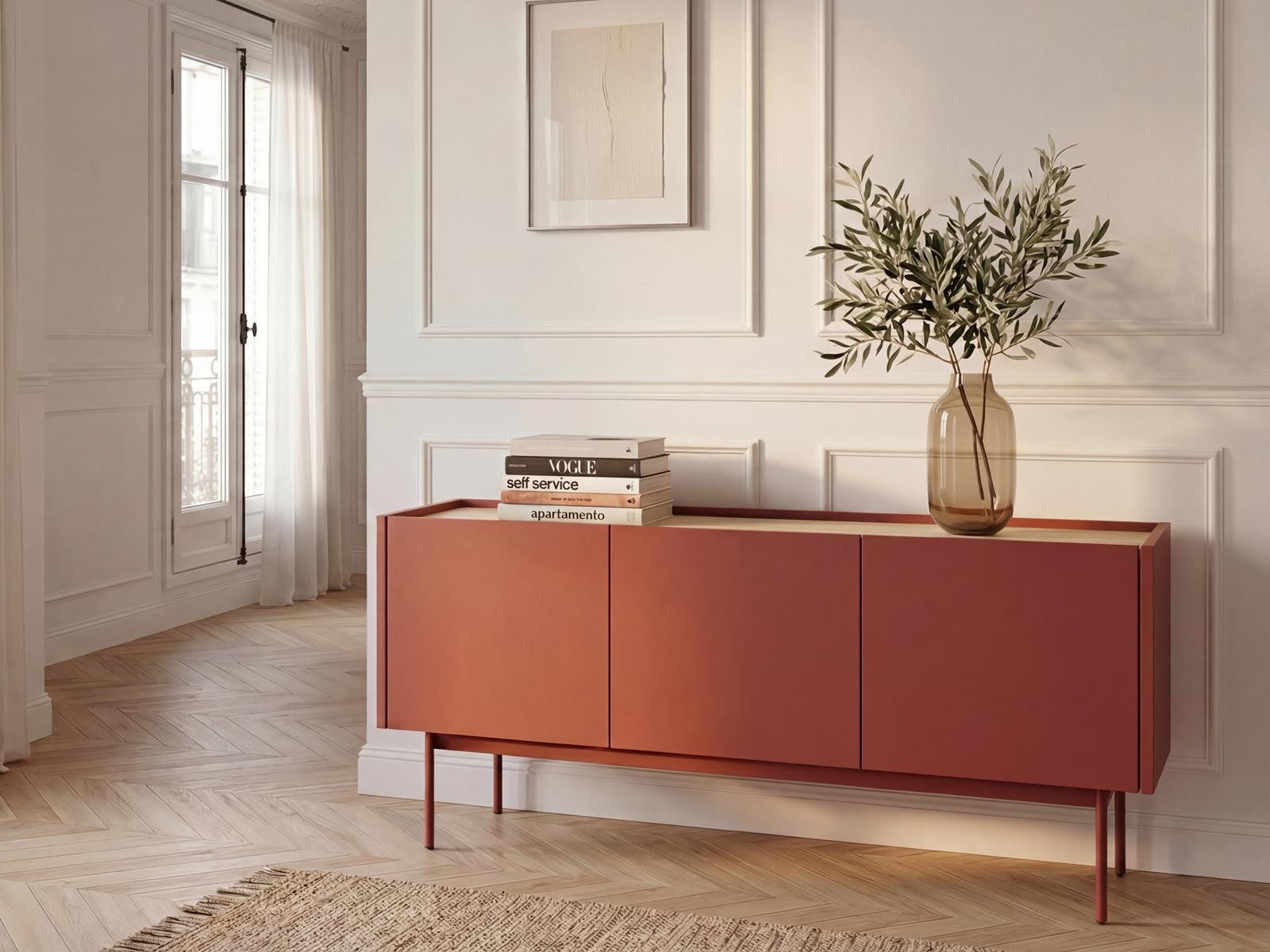 Compleo TV-Schrank auf hohen Beinen ZOTI, Arbeitsplattenfarbe: Eiche Linea