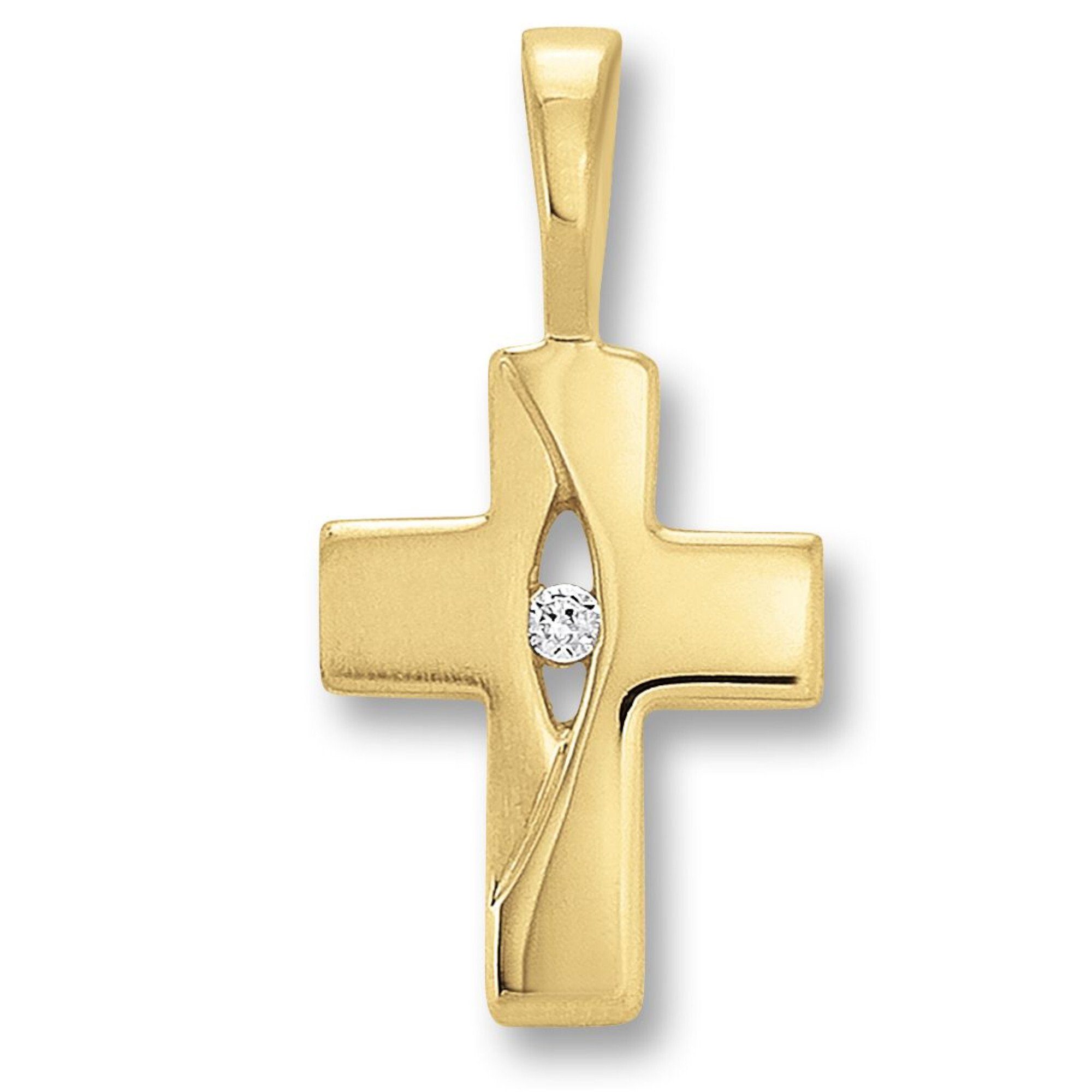 ONE ELEMENT Kette mit Anhänger Zirkonia Kreuz Anhänger aus 333 Gelbgold,  Schmuckset - Set mit verstellbarer Halskette, Anhänger im Set mit  verstellbarer Halskette (bis 45 cm)