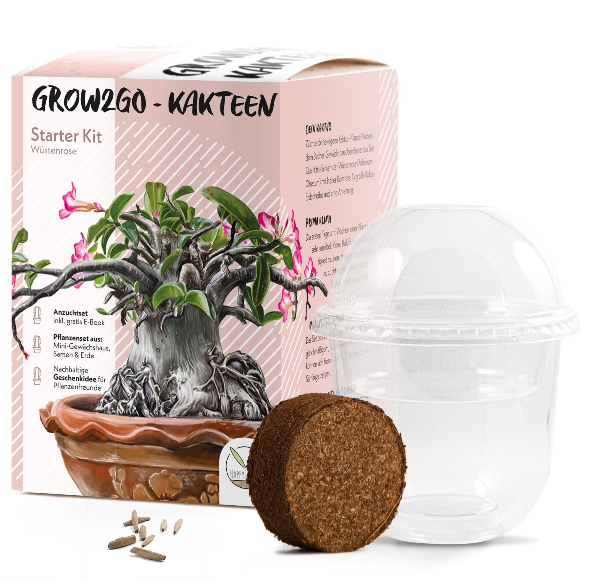 Blumensamen Kakteen Starter Kit Anzuchtset -Gewächshaus, Kaktus Samen (Wüstenrose)
