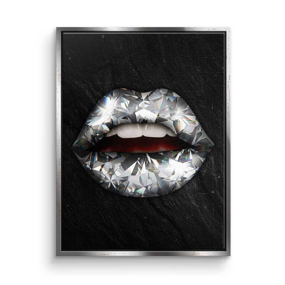DOTCOMCANVAS® Leinwandbild, Premium Leinwandbild - Pop Art - Lippen X Diamant - modernes Wandbil silberner Rahmen