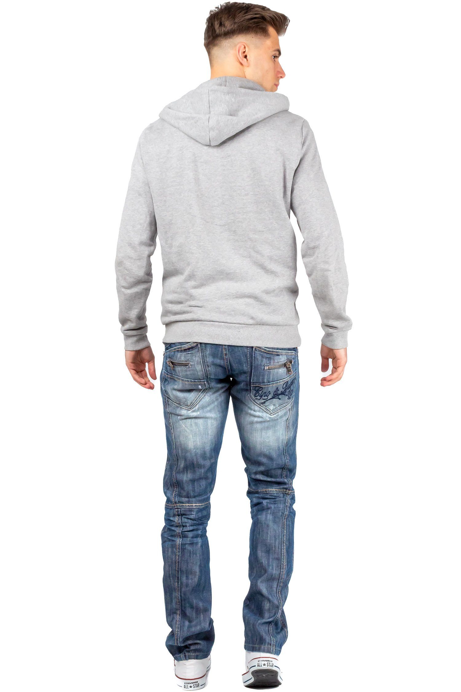 Cipo & Baxx Regular-fit-Jeans Herren Regular Fit Hose Stonewashed BA-C0751 (1-tlg) Schriftzug und diverse Verzierungen