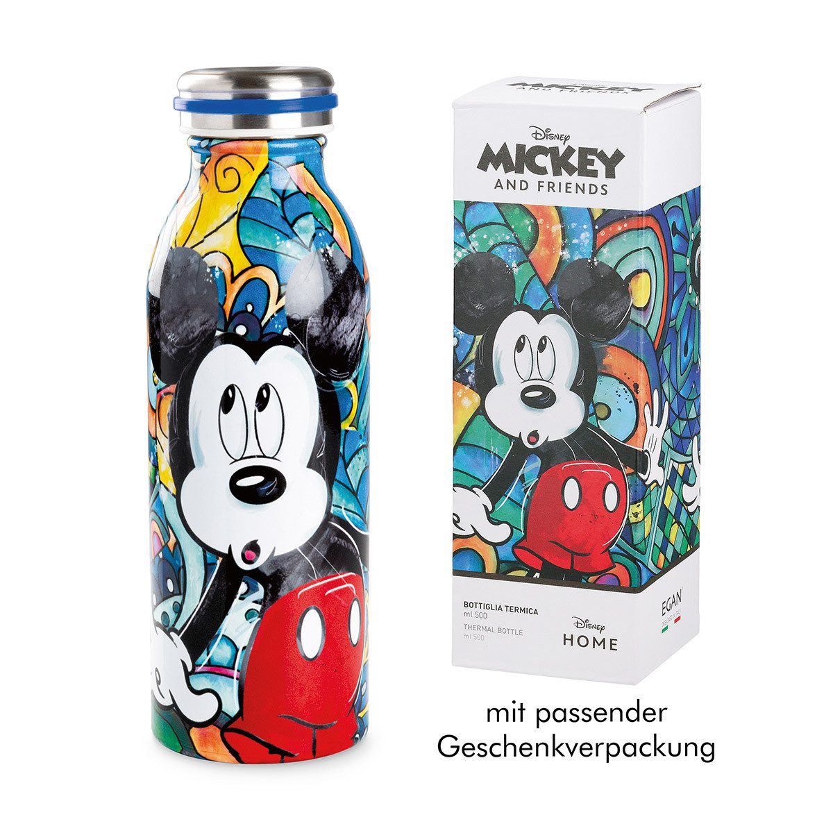 GILDE Thermobecher DISNEY - MICKEY - Isolierflasche aus Edelstahl - Höhe 21,5cm - bunt, Edelstahl, Thermoskanne - Kanne - Flasche für Tee und Kaffee