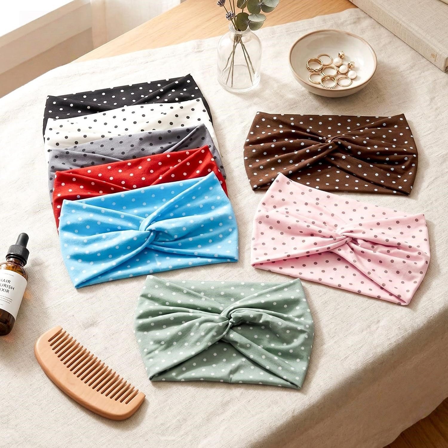 Zaewry Stirnband 8 Stück Boho Gepunktetes Headband, Elastisch Weich Kopftuch (Haarband Damen, Stirnband Extra Breit Gekreuzt, 8-St) für Sport Yoga Kosmetik Workout Laufen Fitness Gym Haarschmuck