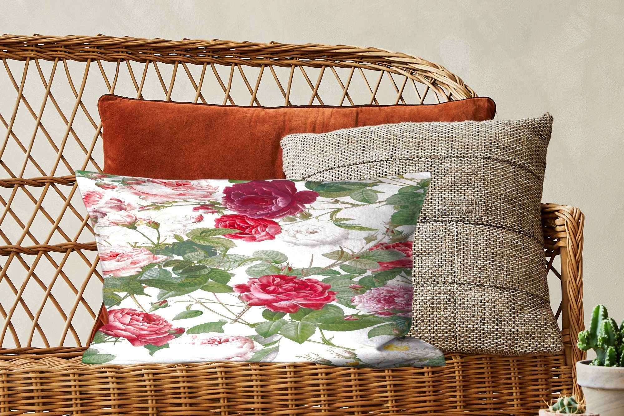 Dekokissen Weiß Schlafzimmer - Rosa - Füllung, mit Wohzimmer Dekoration, Zierkissen, Violett, MuchoWow Dekokissen Blumen -