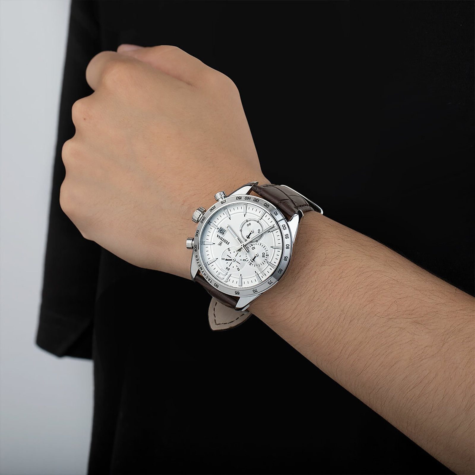 Festina Chronograph Festina Herren Uhr F16760/1 Chronograph, (Chronograph), Herren Armbanduhr rund, Lederarmband braun